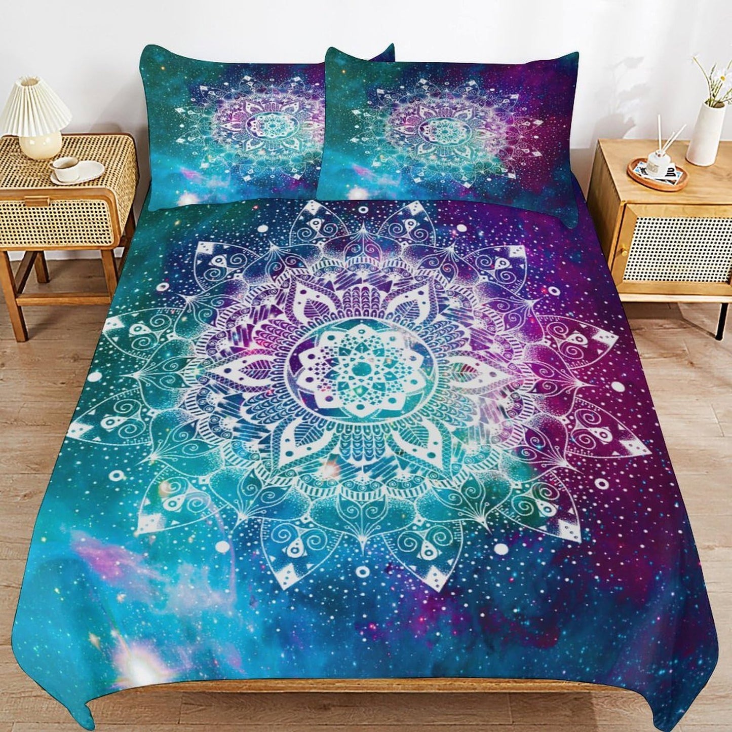 AAVEUP Hippie Comforter Set Boho Mandala Galaxy Space Indian Trippy Aesthetic Purple Blue Printed Bedding Set with 1 Comforter and 2 Pillowcases for Boys Girls Bedroom 79x90in (Without Liner)