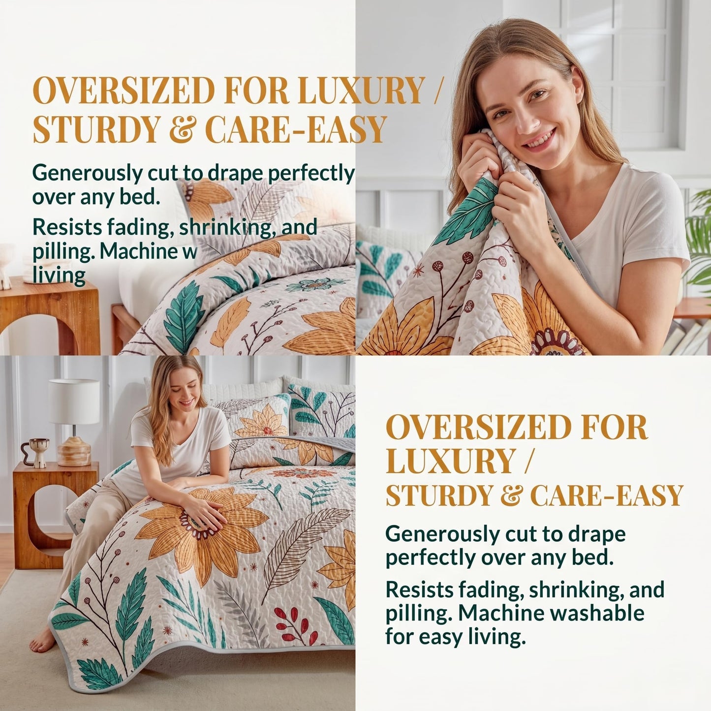 SANOCAY Boho Floral Quilt Set Full Size, 3 Piece Lightweight Summer Bedding Set with 2 Pillow Shams, Soft Reversible Microfiber Bedspread, Farmhouse Coverlet for All Season (Sunflower, Full)