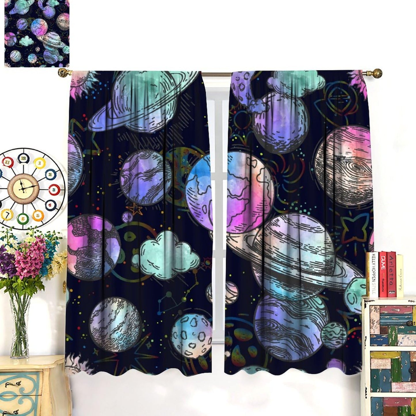 JADERYS Space Blackout Curtains Colorful Universe Galaxy Planet Modern Abstract Art Kids Girls Boys Bedroom Living Room Rod Pocket Decoration Window Drapes 2 Panels W21xL45in