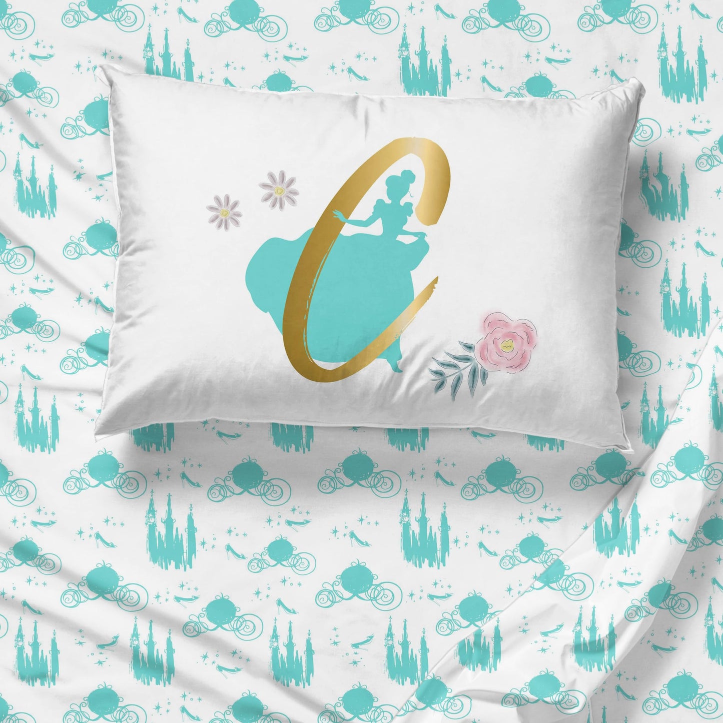 Jay Franco Kids Sheet Set with Fitted, Flat Sheets & Pillow Cover - Ultra-Soft Bedding with Pillowcase for Room Decor, Blue - Princess Cinderella, 3 Piece Twin