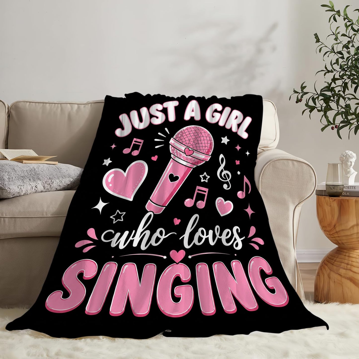 Singing Blanket Soft Fuzzy Fleece Just A Girl Who Loves Singing Throw Blankets Decor Cozy Warm Plush Flannel Music Blanket Gifts for Girls Women Singer Home Decor Stuff Sofa Couch Bed 50"X40"
