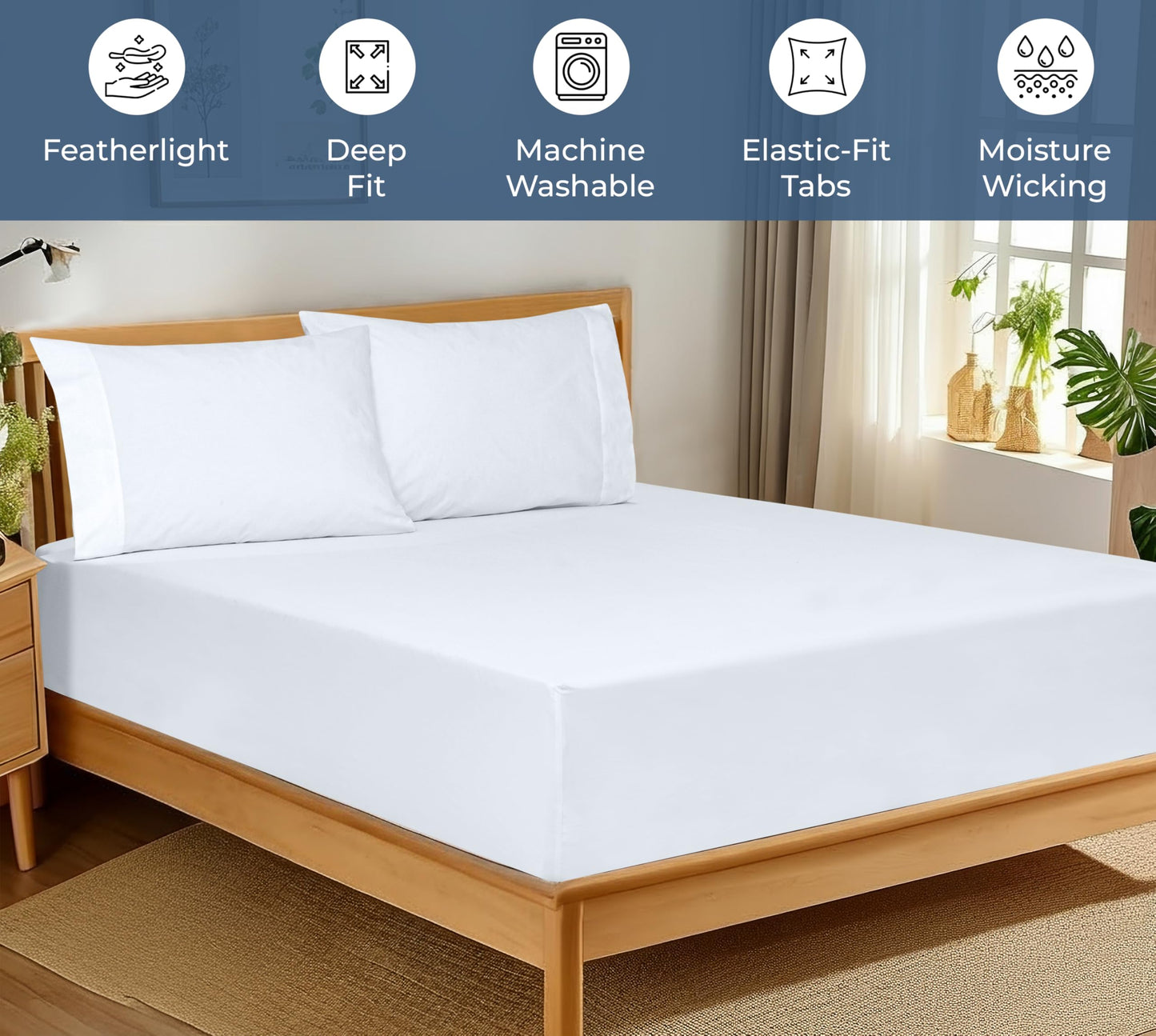 Royale Linens 100% Organic Cotton Fitted Sheet - Percale Weave - Super Soft Deep Pocket Bottom Sheets - White Elastic Sheet Full Size - Full Fitted Sheets Only - (54"x75"+15", White)