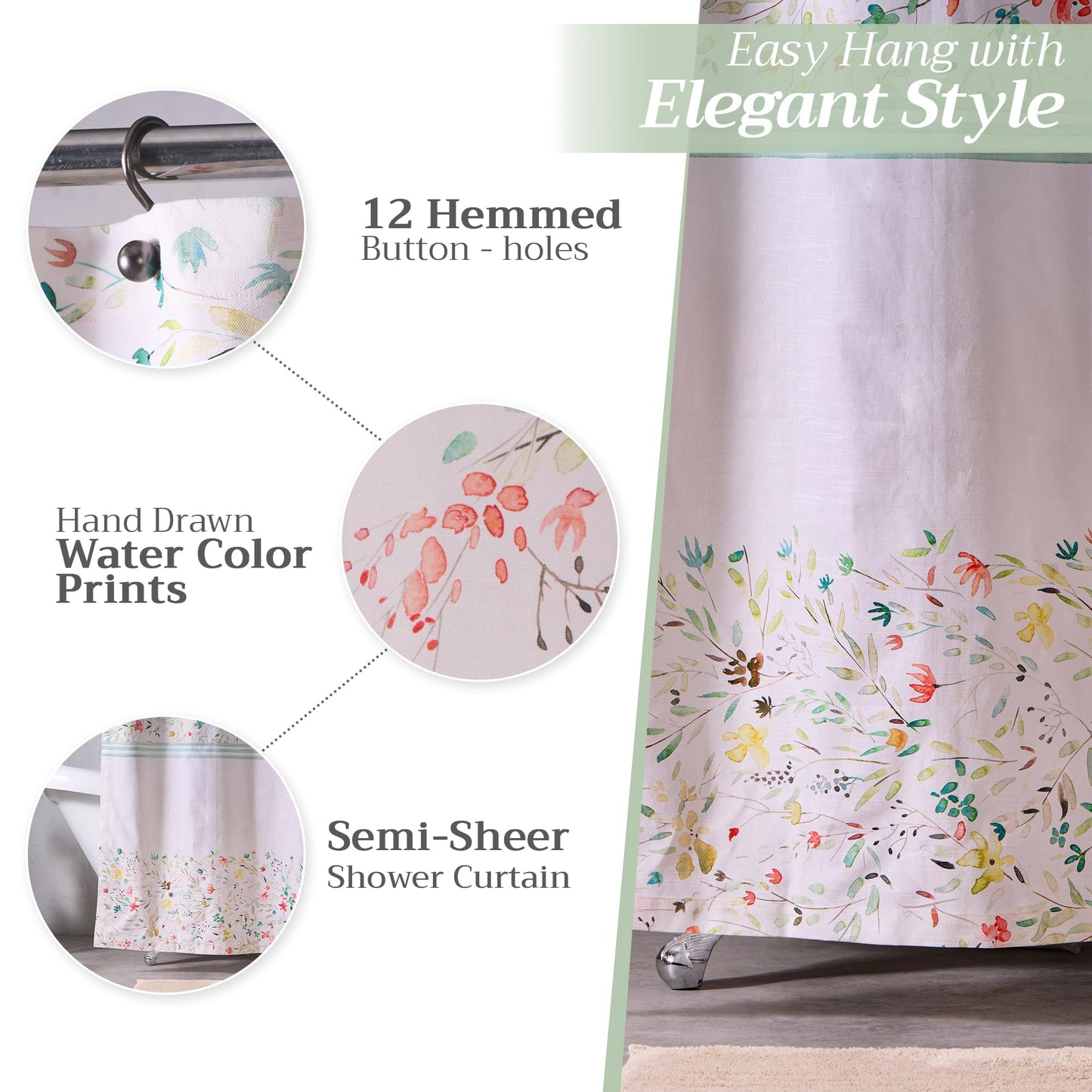 Maison d' Hermine Shower Curtain 100% Cotton One Panel 70"x72" Washable Fabric Shower Curtains for Bathroom, Easy Hanging with 12 Button Holes - Home Hotel Resort Spa Spring Summer - Colmar