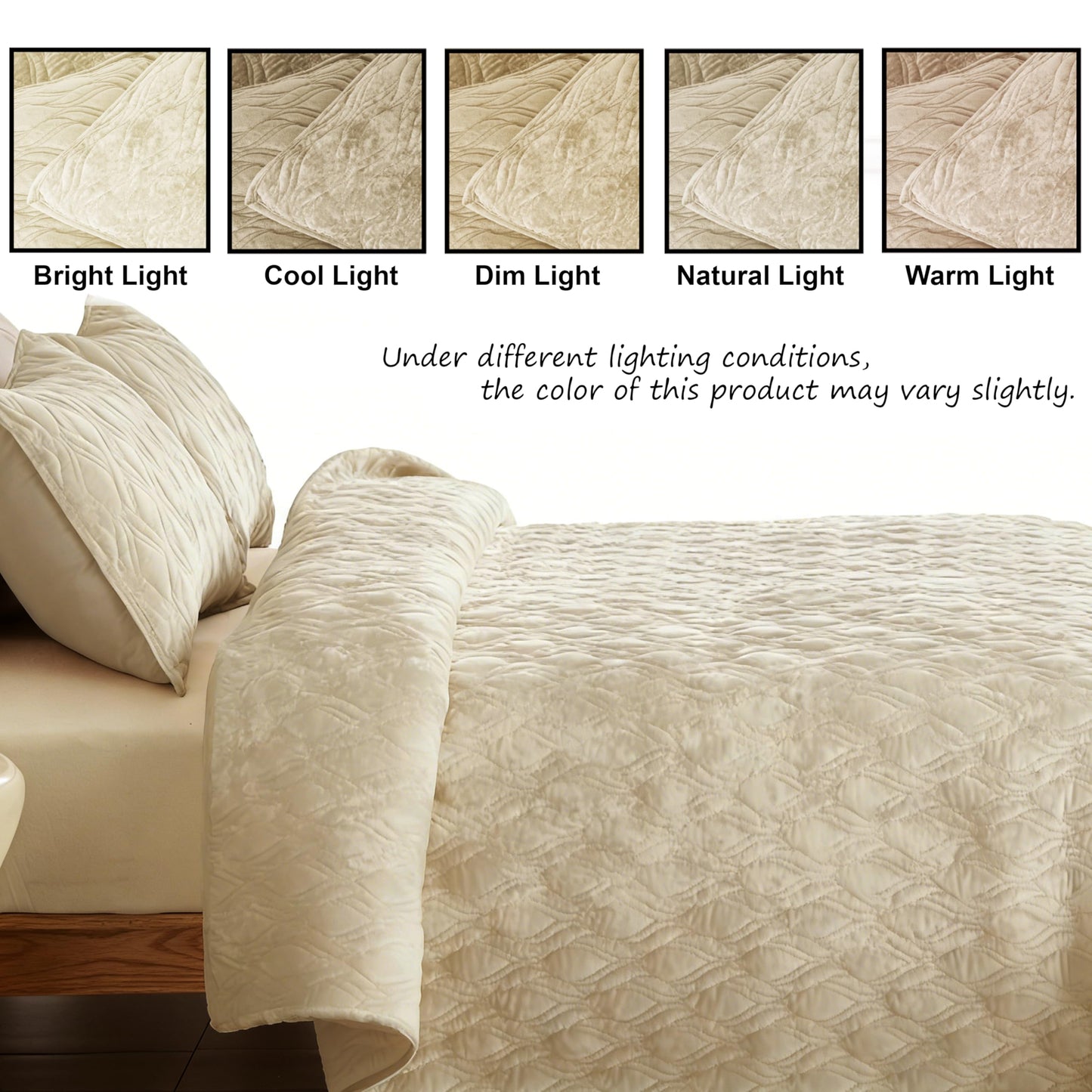 LR Rocaloca Velvet Quilt Set Oversized King Size 120x120 Bedspread with 2 Pillow Shams Ultra Soft Polyester Bedding All Season Decor for Bedroom Guest Room Hotel Retro Pastoral Home Decor, Beige