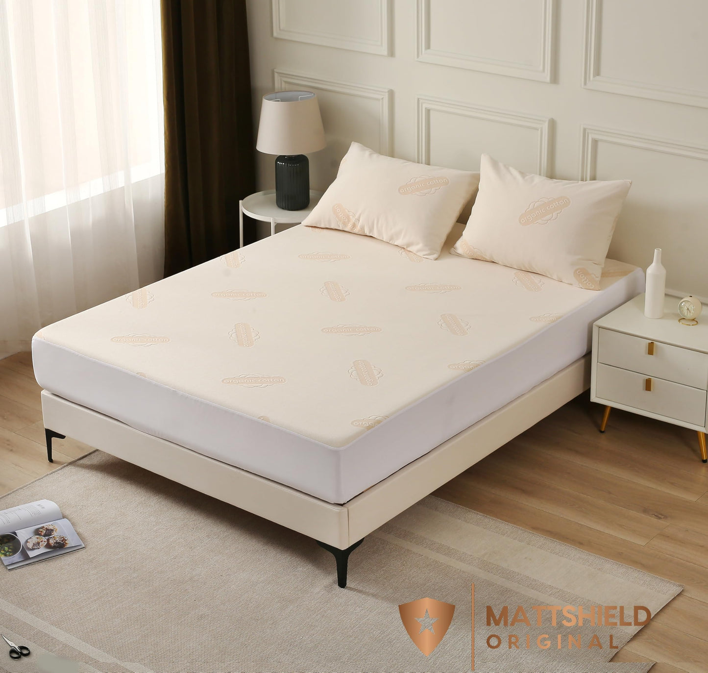 Waterproof Organic Mattress Protector Full Size – Premium Soft Organic Cotton Surface Mattress Cover – Noiseless & Breathable 250 GSM Mattress Pad – Deep Pocket Fitted Design