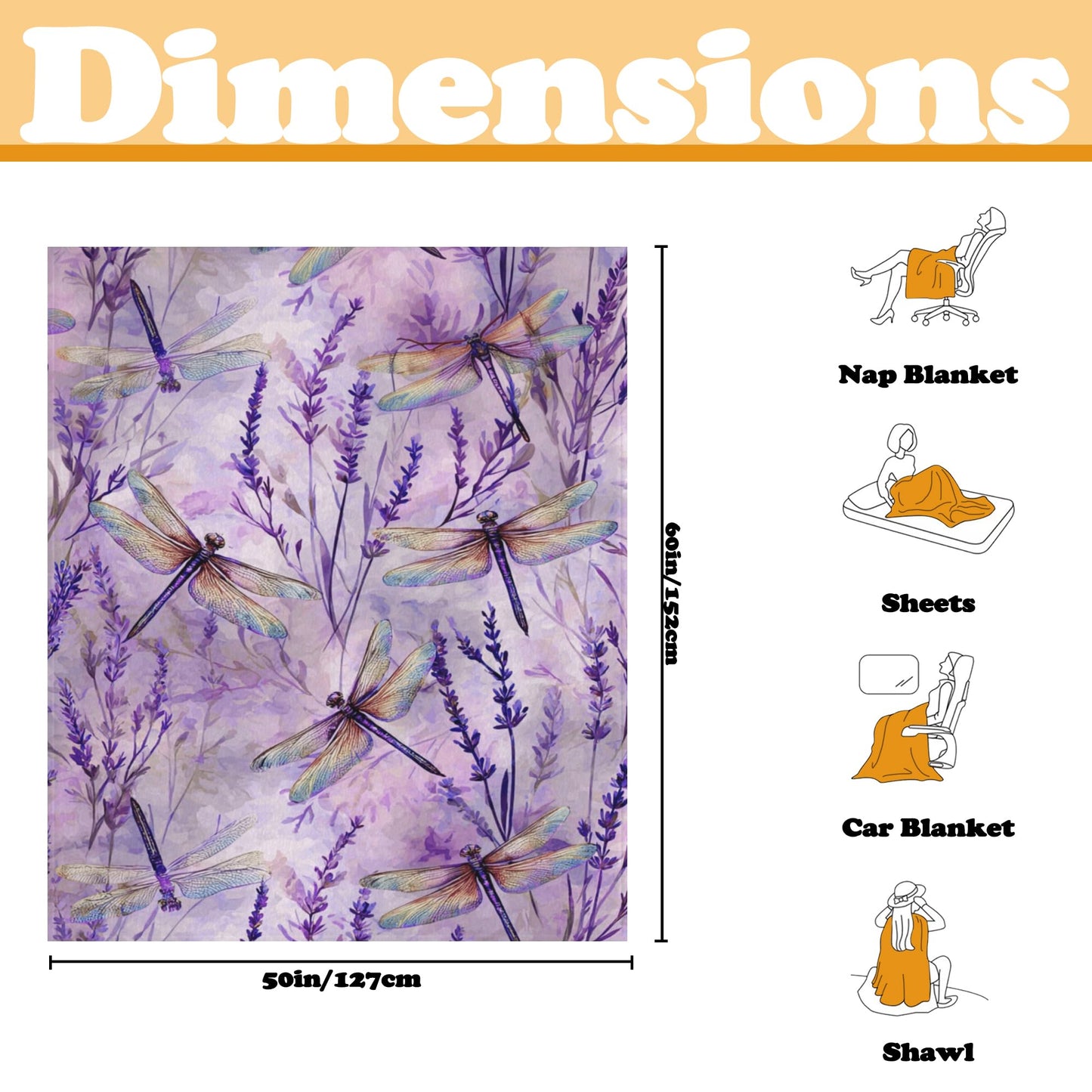 DKODKO Purple Dragonflies Lightweight Flannel Bedding Blanket,Washable Fleece Watercolor Dragonflies Throw Blanket for Bed, Couch, Sofa, Camping,60''x 50''
