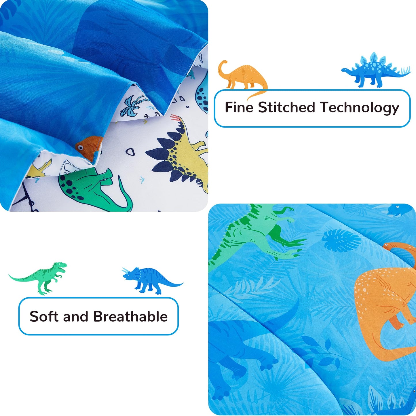 Viviland Kids Twin Bedding Sets for Boys, Soft Twin Comforter Set with Sheets, 5 Pieces Microfiber Bed in a Bag, Blue Dinosaur