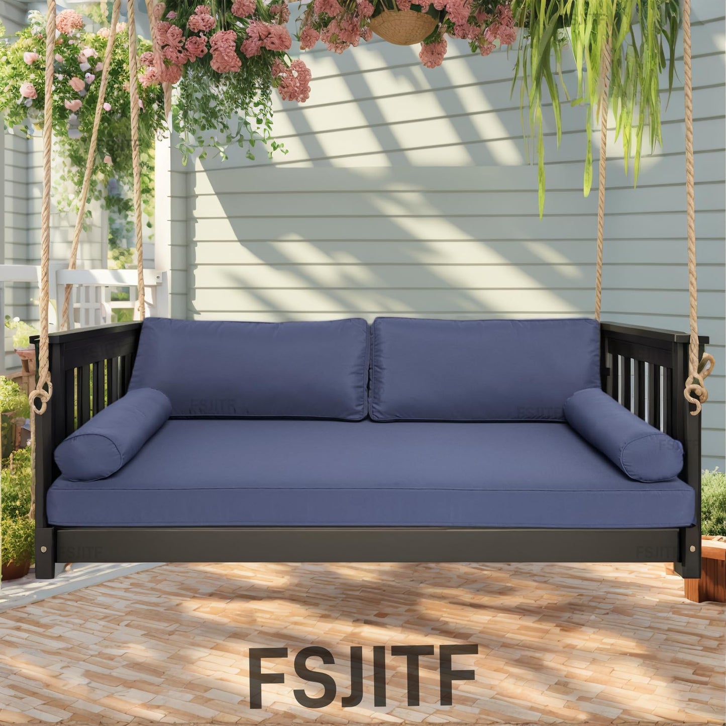 FSJITF Patio Twin Daybed Waterproof & Fade-Resistant Cover,for Outdoor Wooden Hammock Mattress Cover + 2 Back Bolster Cushion Slipcovers (5-Piece Set)