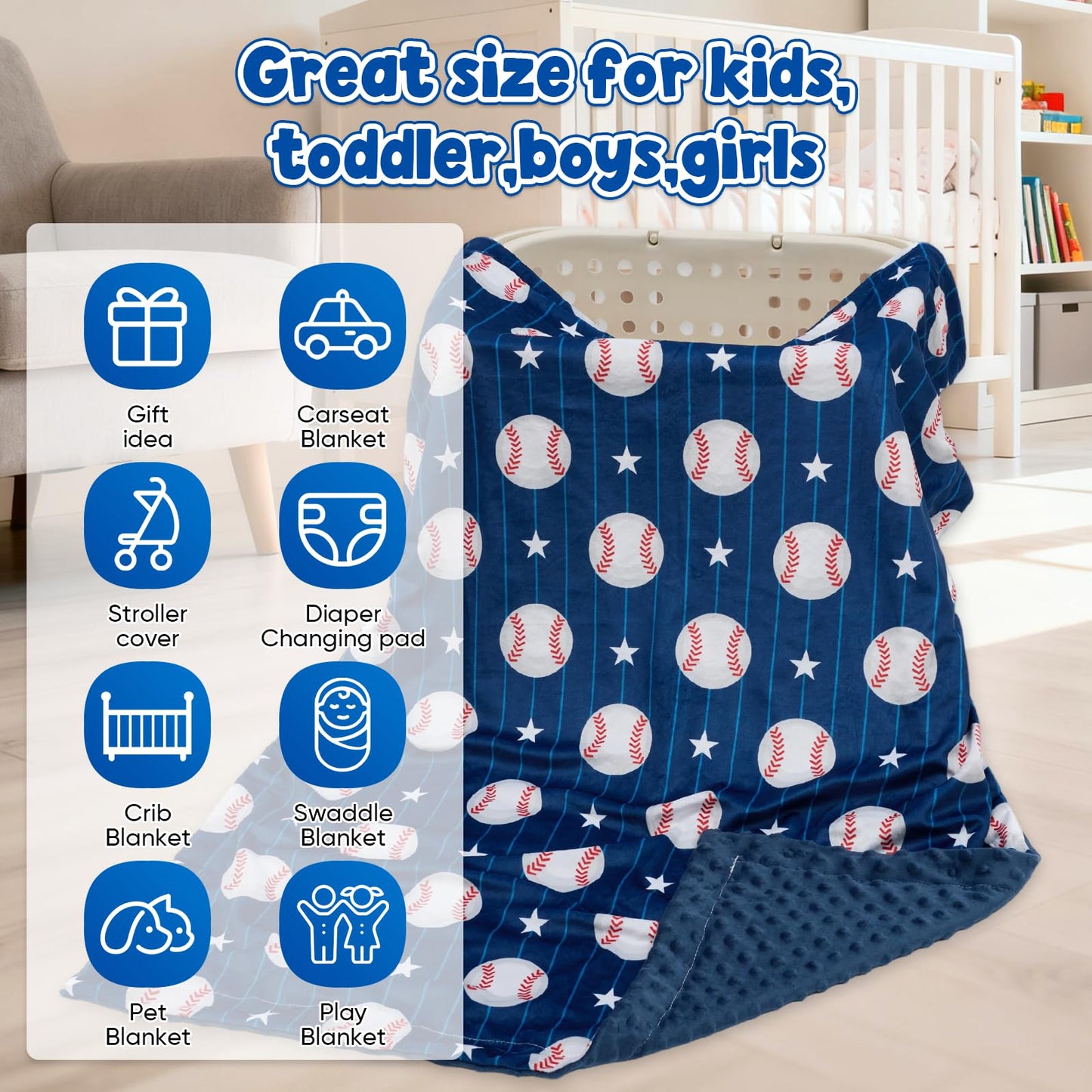 Baby Blanket for Boys Girls Super Soft Double Layer Minky with Dotted Backing Cute Cow Crib Receiving Blanket Bed Throws for Newborns Nursery Stroller Toddler 30 x 40 Inch (Blue Soccer)