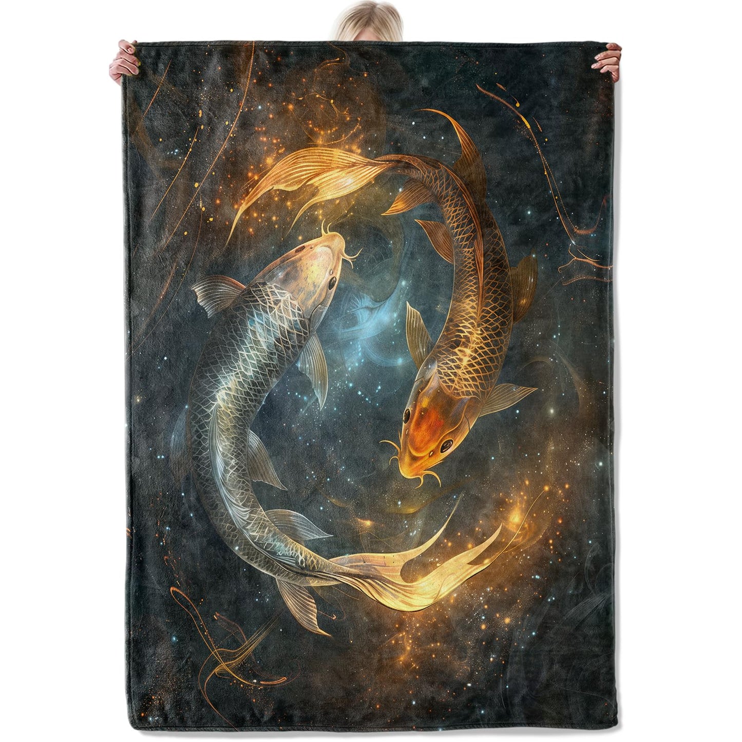 Aonimonis Galaxy Koi Fish Throw Blanket Gifts for Women Adults Girls, Soft Fuzzy Warm Cozy Flannel Blankets for Bedroom, Travel, Couch, Home Decor 50x60 in