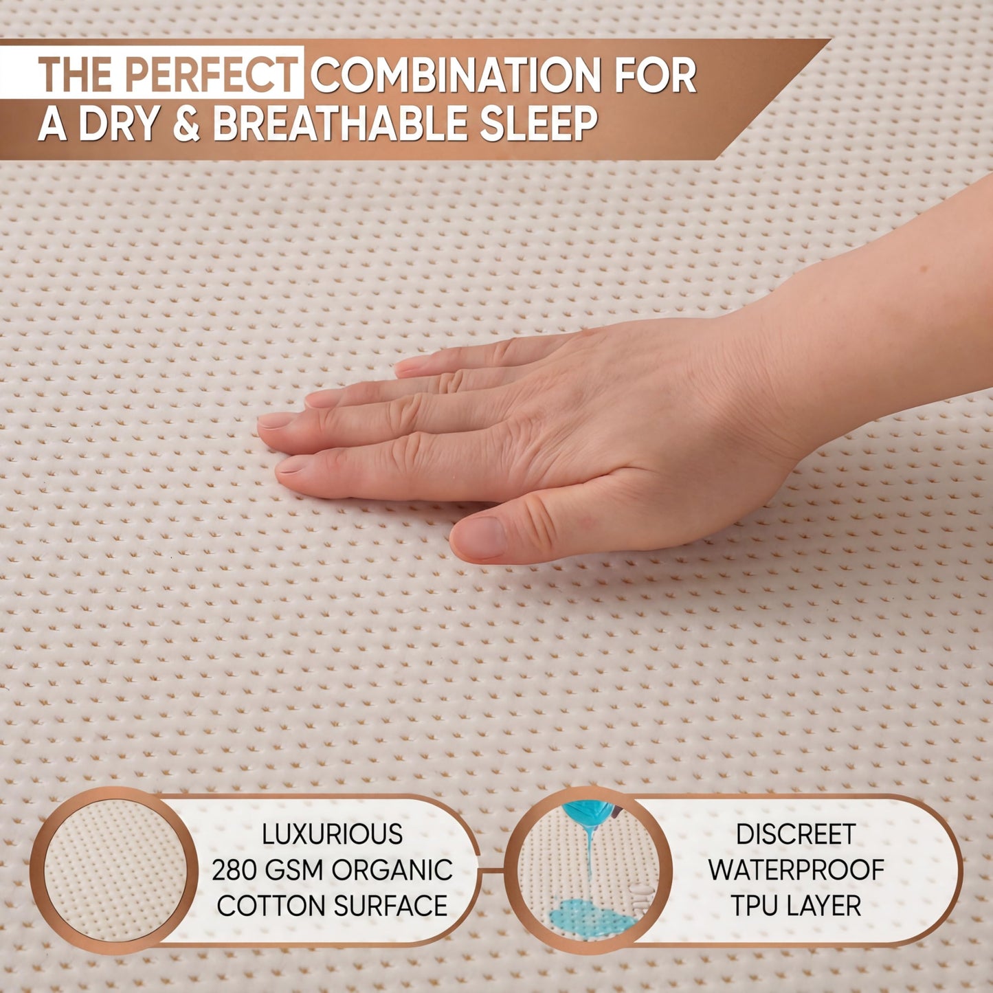 Deluxe Cooling Mattress Protector Full - Waterproof - Crisp, Breathable Organic Cotton Surface with a Percale-Inspired Feel - 280GSM Air-Knit Mattress Pad - Noiseless Deep Pocket