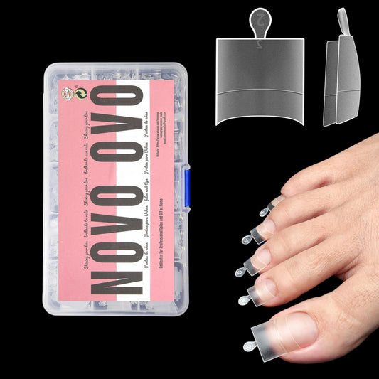 NOVO OVO Fake Toe Nail Tips, Soft Gel Toenail Extension, Half Cover Prefiled Square Clear Double Matte C Curve Longtoes Claw for Pedicure Acrylic Press on for Salon, Toenails x 15 Sizes 240 Pcs in Box