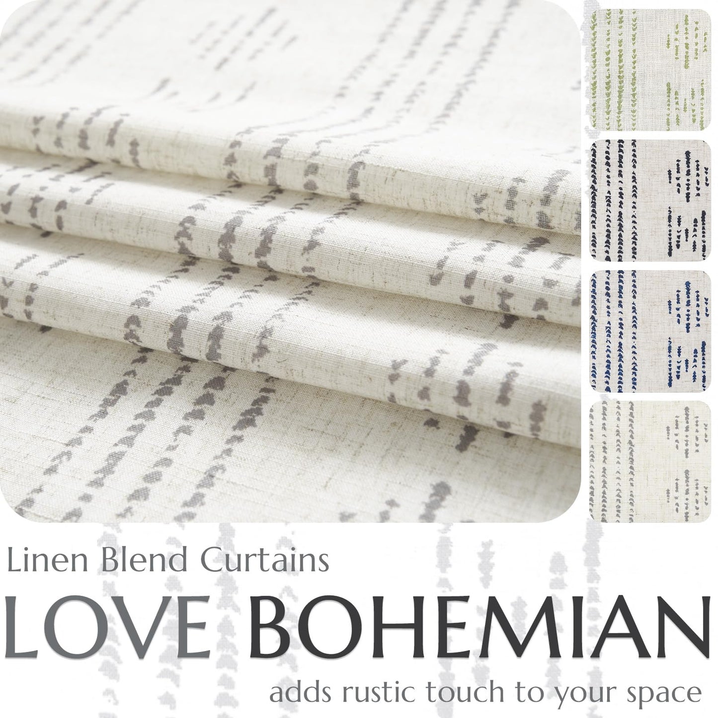 jinchan Boho Curtains Linen Blend Drapes for Bedroom Farmhouse Grey Curtains 84 Inches Long 2 Panels for Living Room Geometric Striped Window Window Treatment Set Rod Pocket Grey on Beige