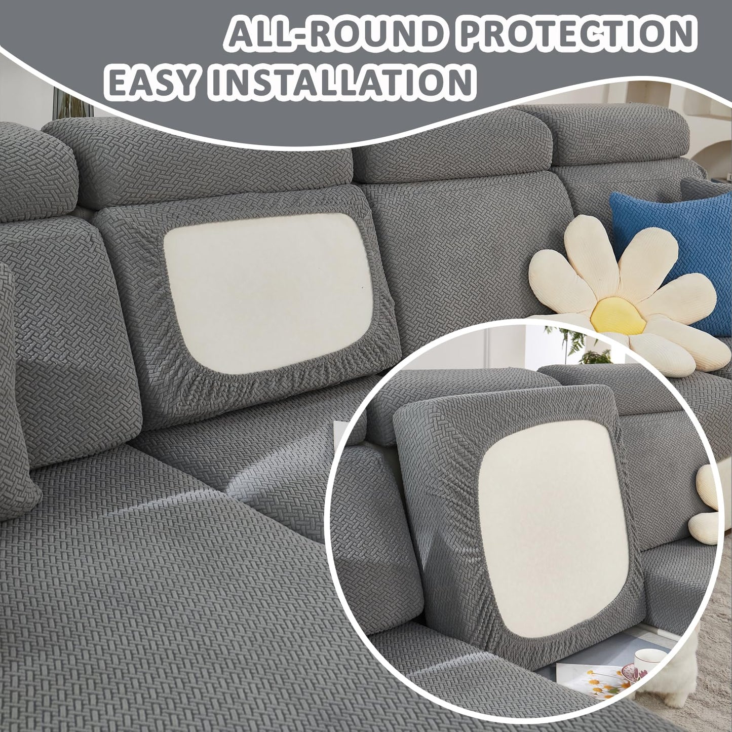 Stlemiko Couch Covers for Sectional Sofa Covers Washable Stretch Pet Couch Cushion Covers L Shape Dog Couch Cover Wear Resistant Anti Slip Sofa Slipcovers (Light Gray,3 Seater)