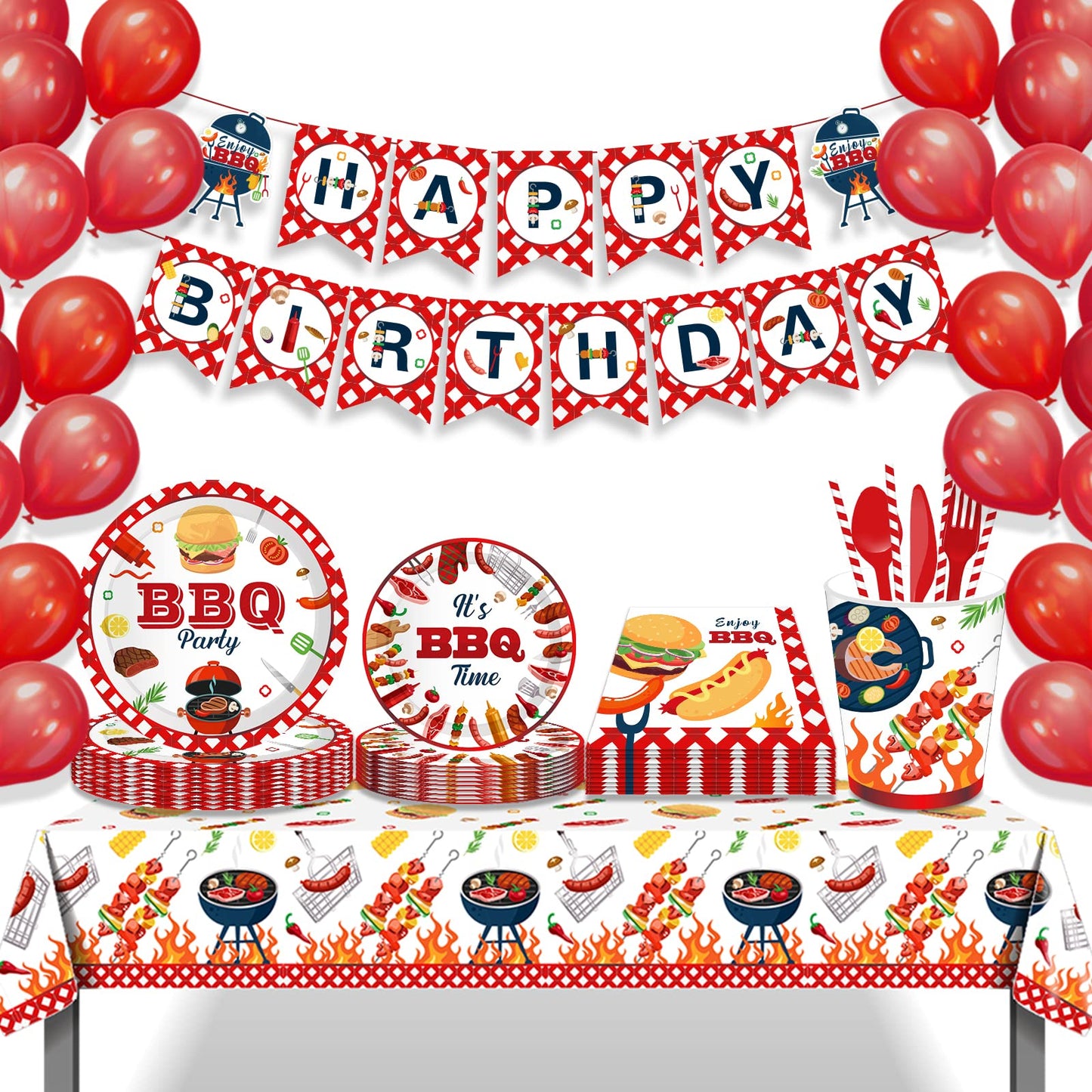 CC HOME 1 Pieces BBQ Party Plastic Tablecloth 54 x 87 Inch Long Table Cover, Hamburger BarbecueTeppanyaki Wedding Baby Shower Party Holiday Dinner Picnic or Tablecloth for Kitchen Event Use