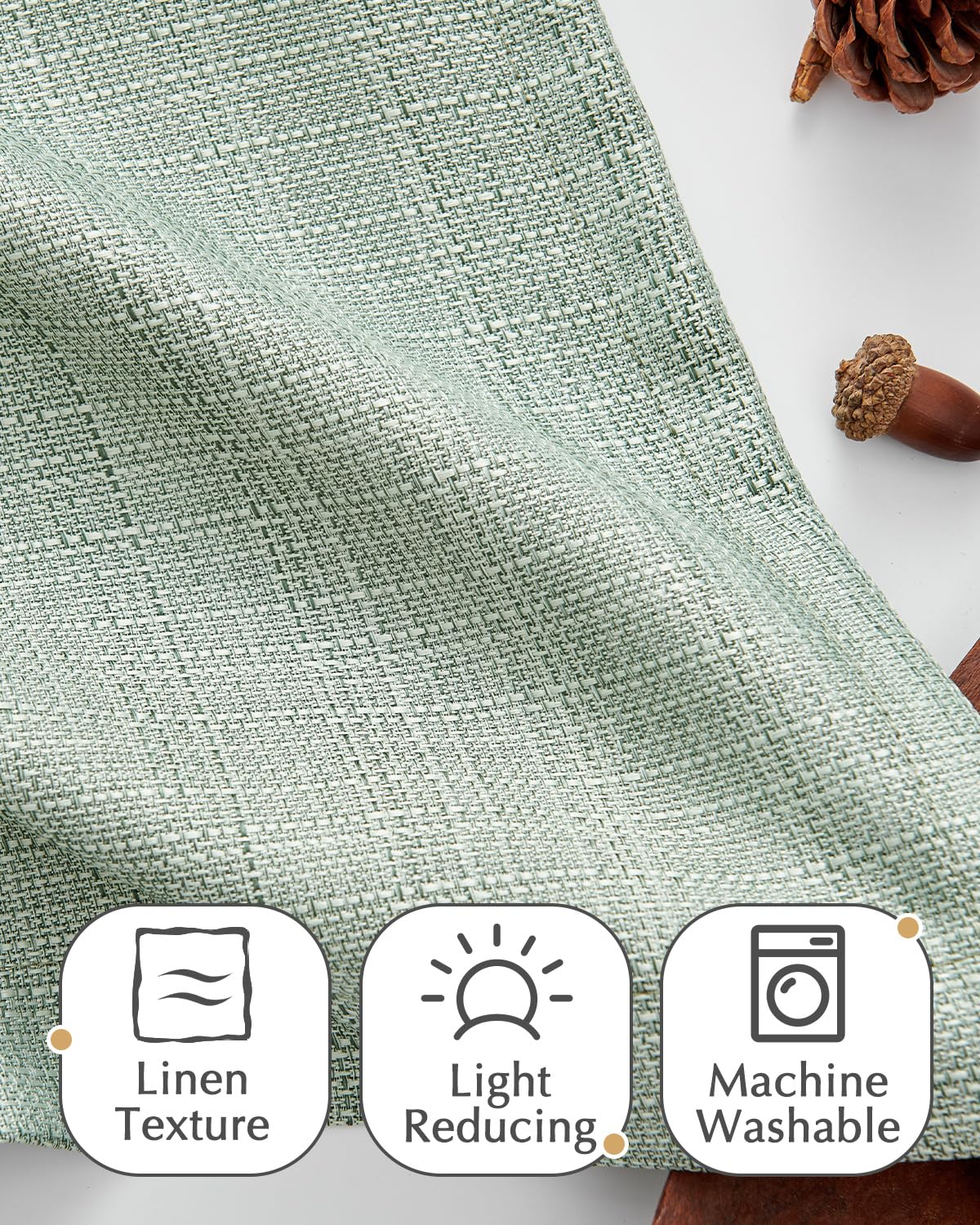 jinchan Faux Linen Valance Kitchen Curtain Light Filter Double Layer 18in