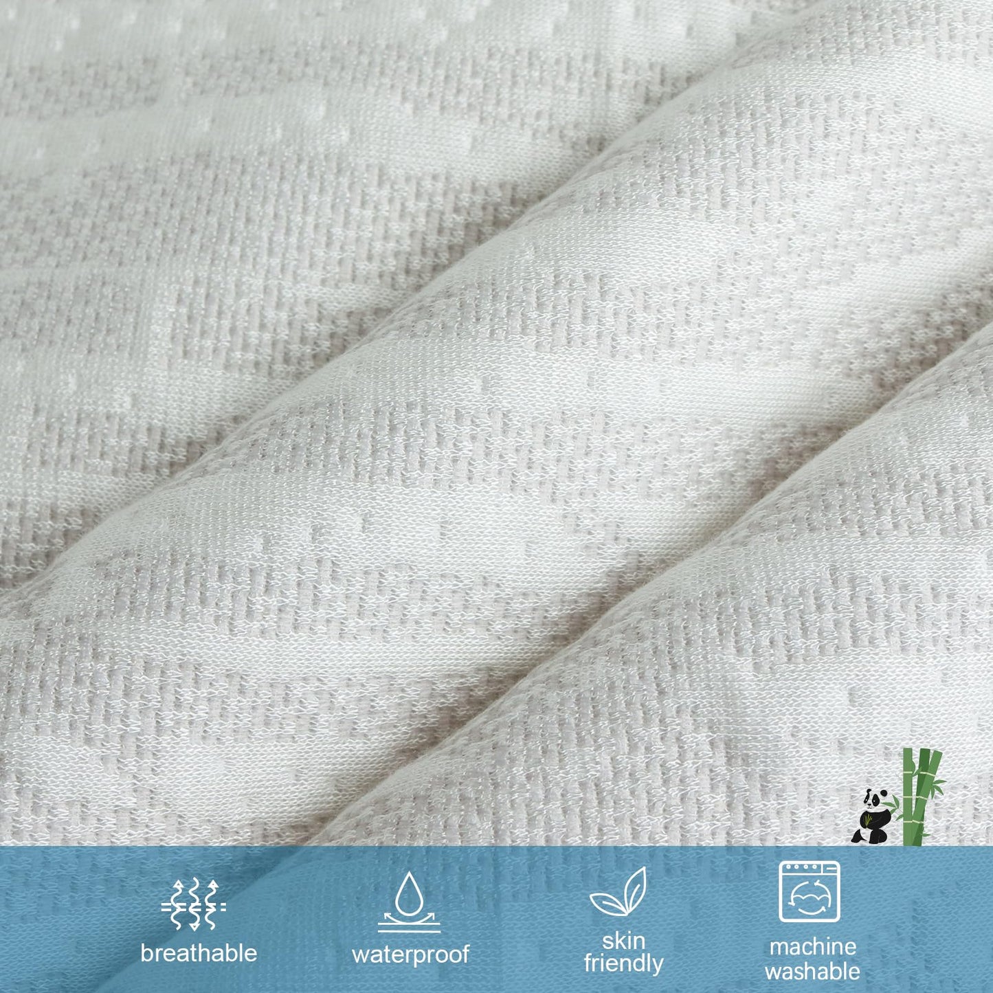 Mattress Topper Cover Protector Queen Size 2 Inch, 100% Waterproof Viscose Cooling Mattress Topper Encasement Zippered with Adjustable Straps, Fit Memory Foam Mattress