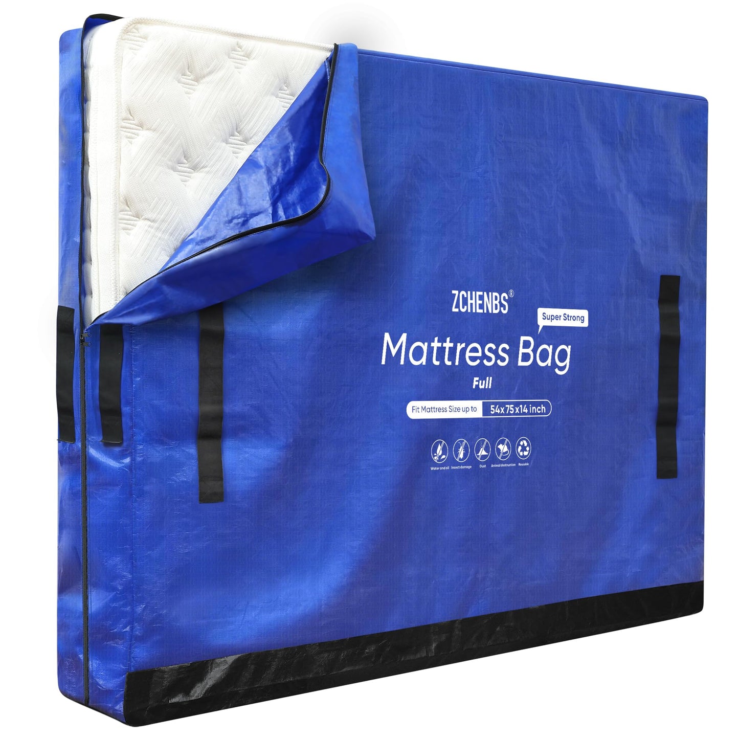 ZCHENBS Mattress Bags for Moving, Full Mattress Storage Bag with Handles and Zipper, Waterproof Heavy Duty Drag-Resistant Reusable Mattress Protector Cover for Moving, Blue, Full