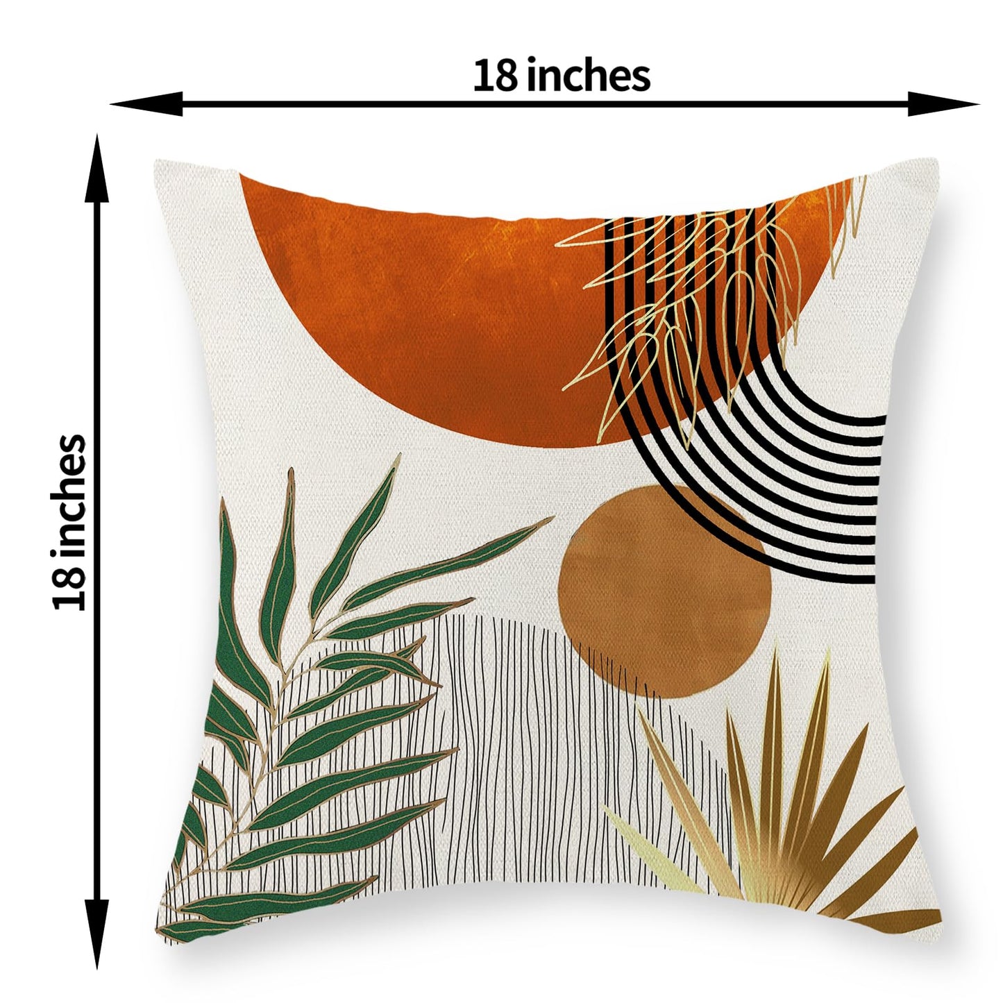 Boho Pillow Covers 18x18 Set of 2 Green Gold Orange Throw Pillows Tropical Leaves Sunset Decor Modern Mid Century Pillowcase Outdoor Decorations Bohemian Linen Cushion Case for Couch Sofa Bed