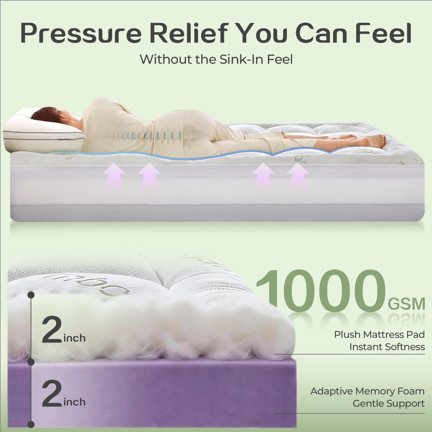 SINWEEK Bamboo Cooling 4 Inch Dual Layer Memory Foam Mattress Topper Twin XL with 2 Inch Gel Memory Foam & 2 Inch Pillow Top Mattress Pad for Pressure Relief, Rolled Separately for Faster Expansion