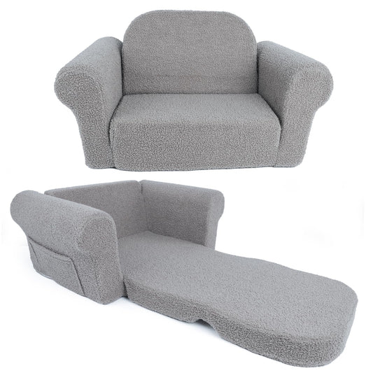 Hrebr Chairs for Toddler, 2-in-1 Toddler Soft Teddy Baby Couch Fold Out, Convertible Chair to Lounger for Girls and Boys|Safety Certified | Gift for Children