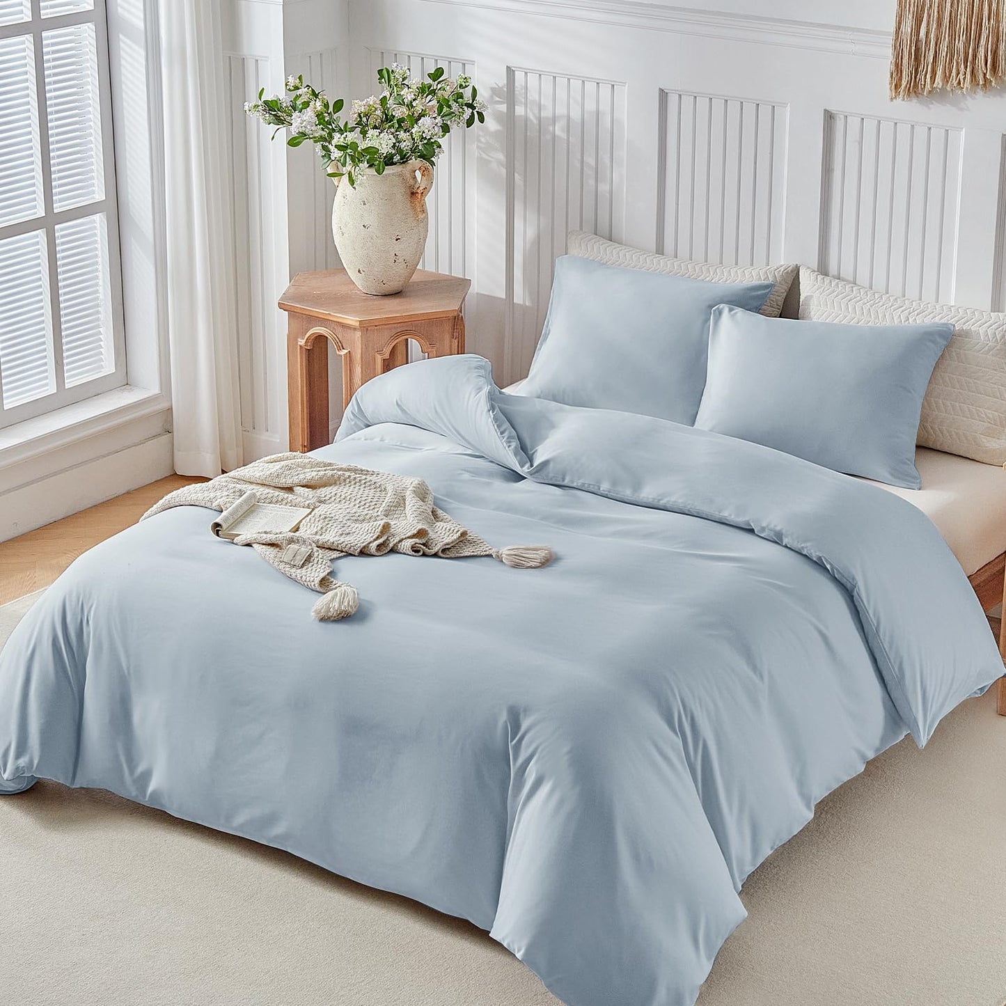 Lekesky King Size Duvet Cover Set, Hazy Blue Duvet Cover, Ultra-Soft Microfiber 3 Pieces Comforter Cover with Zipper and Corner Ties, Includes 2 Pillowcases 20"x36"