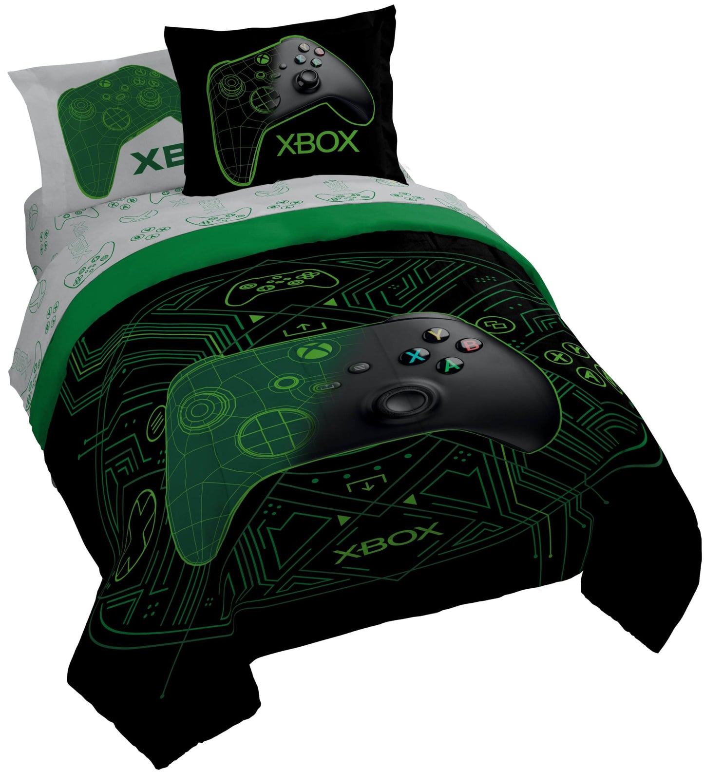 Jay Franco Kids Comforter Set Includes Sheets and Pillow Covers - Soft and Cozy Bed Set for Stylish Room Decor, Official Licensed Product, White - Xbox, 7 Piece Queen