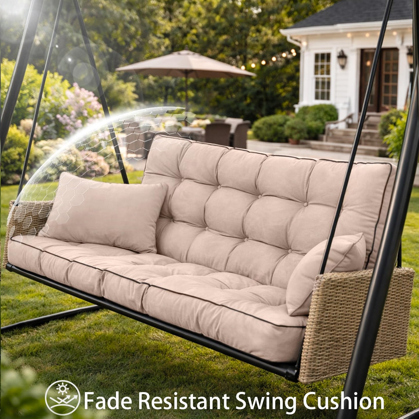 Kerkrot Porch Swing Cushions, Waterproof & Fade Resistant Outdoor Swing Cushion 55 Inch, Swing Cushions 3 Seater Replacement for Outdoor Furniture, Patio, Garden (Khaki, 55 x 40 inch)