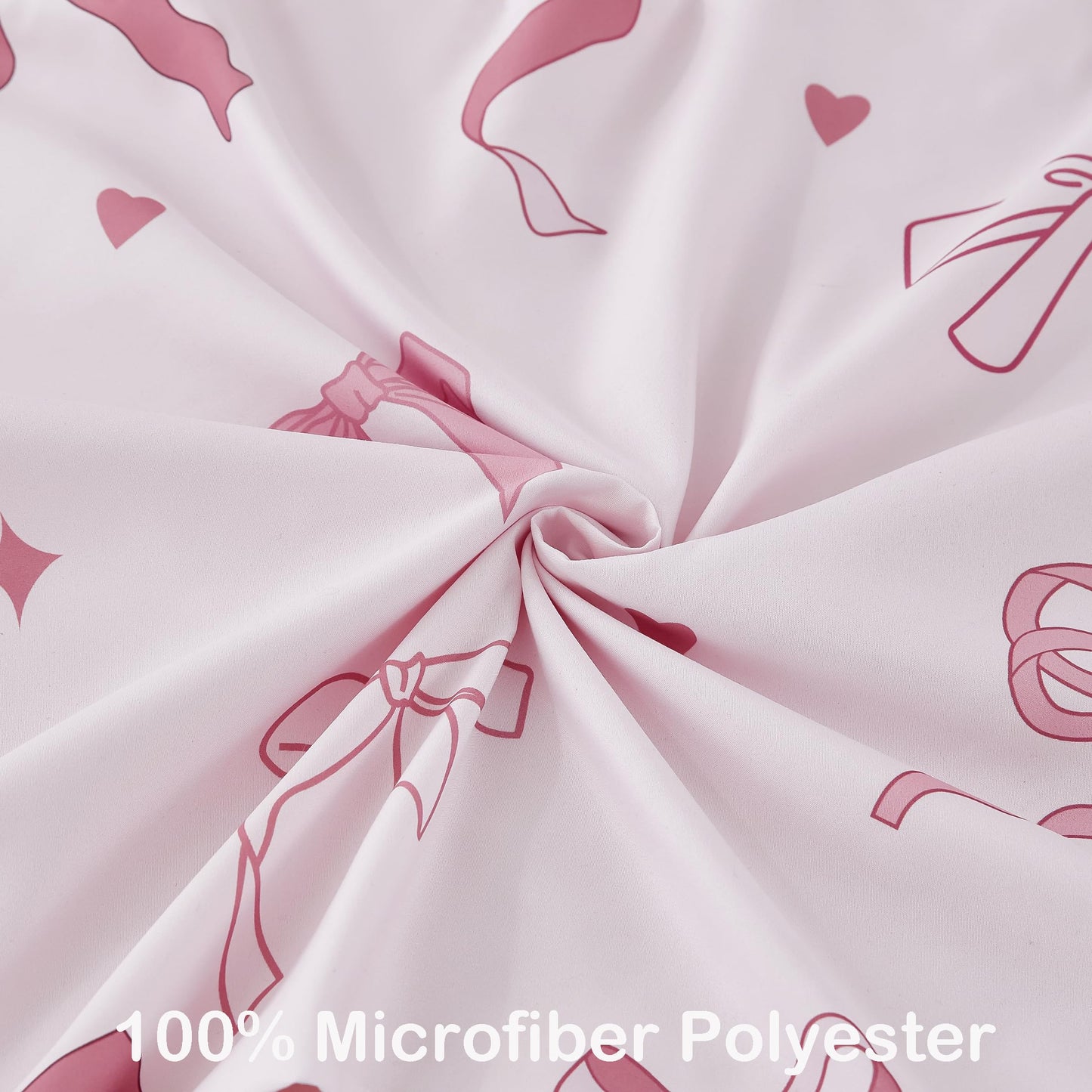 ANGIYUIN Pink Bow Full Size Comforter Sets, Ribbon Bow Knot Girls Bedding Set, 6 Pieces Lover Hearts Stars Kids Bed in a Bag with Sheets(Bow Full)
