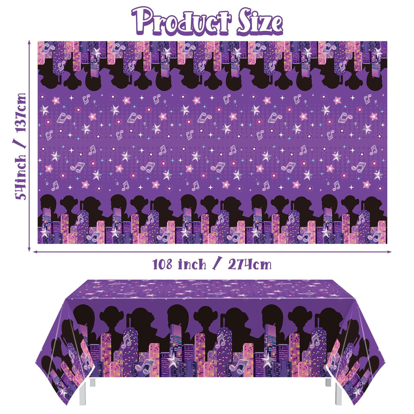 Feuid Gniea Korean Pop Singer Table Cloths - 3 Korean Idol Singer Musical Table Cover Disposable Plastic Waterproof Tablecloths Purple Cartoon Party Supplies for Boys Girls Fans Concert Birthday Party