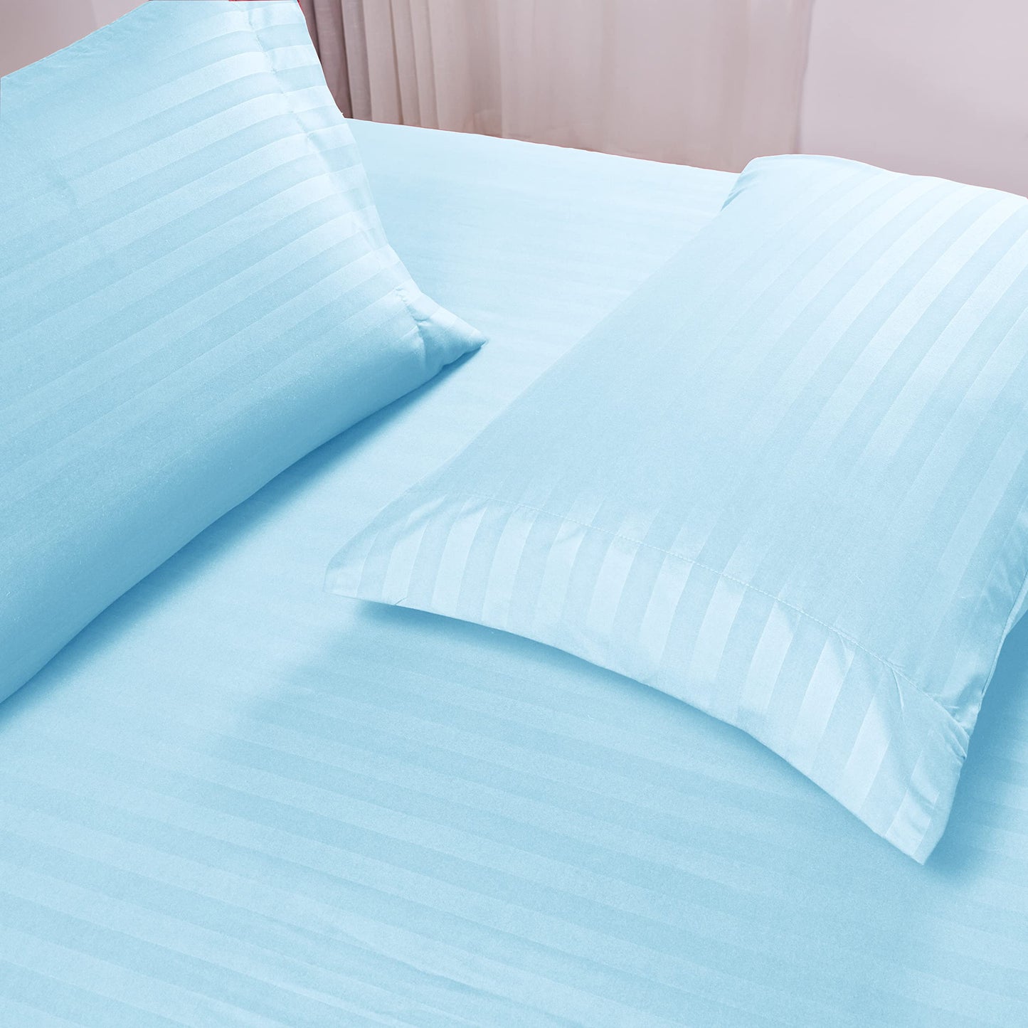 Mocassi Queen Stripe Sheet Set - Luxury Hotel 1800 Premier Bedding Sheets & Pillowcases - Ultra Soft Breathable & Cooling Bed Sheets - Wrinkle Resistant - 6 Piece Set - Queen, Aqua Blue
