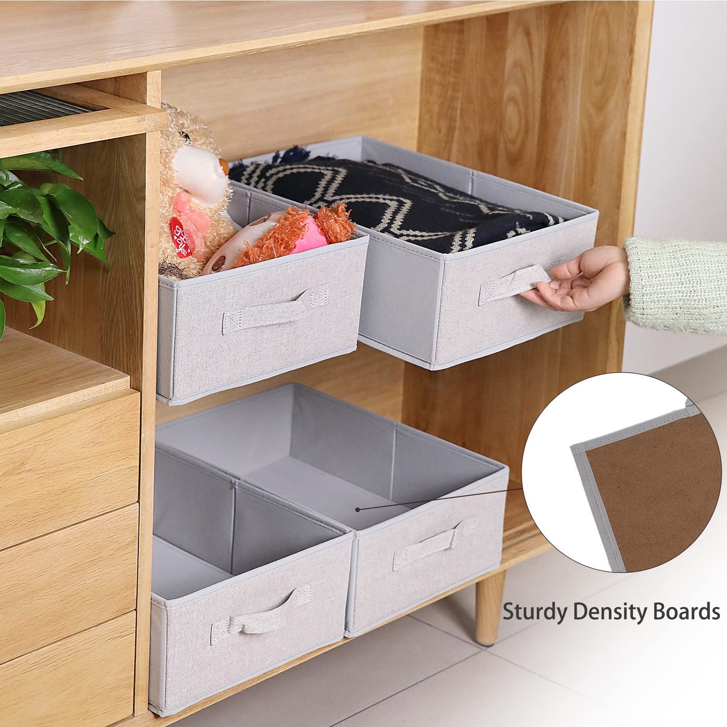 BOMKEE Clothings Collapsible Storage Bins, Foldable Drawer Organizers Closet Storage Baskets Cube Storage Bin for Bedroom Living Room (4 Pack, Grey, 15.4x11.4x5.5inch)