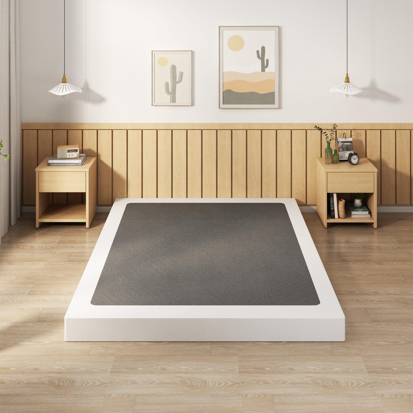EMODA King Box Spring Bed Base 5 Inch Heavy Duty Metal Mattress Foundation with Fabric Cover, 3000LBS Max Weight Capacity, Noise Free, Easy Assembly