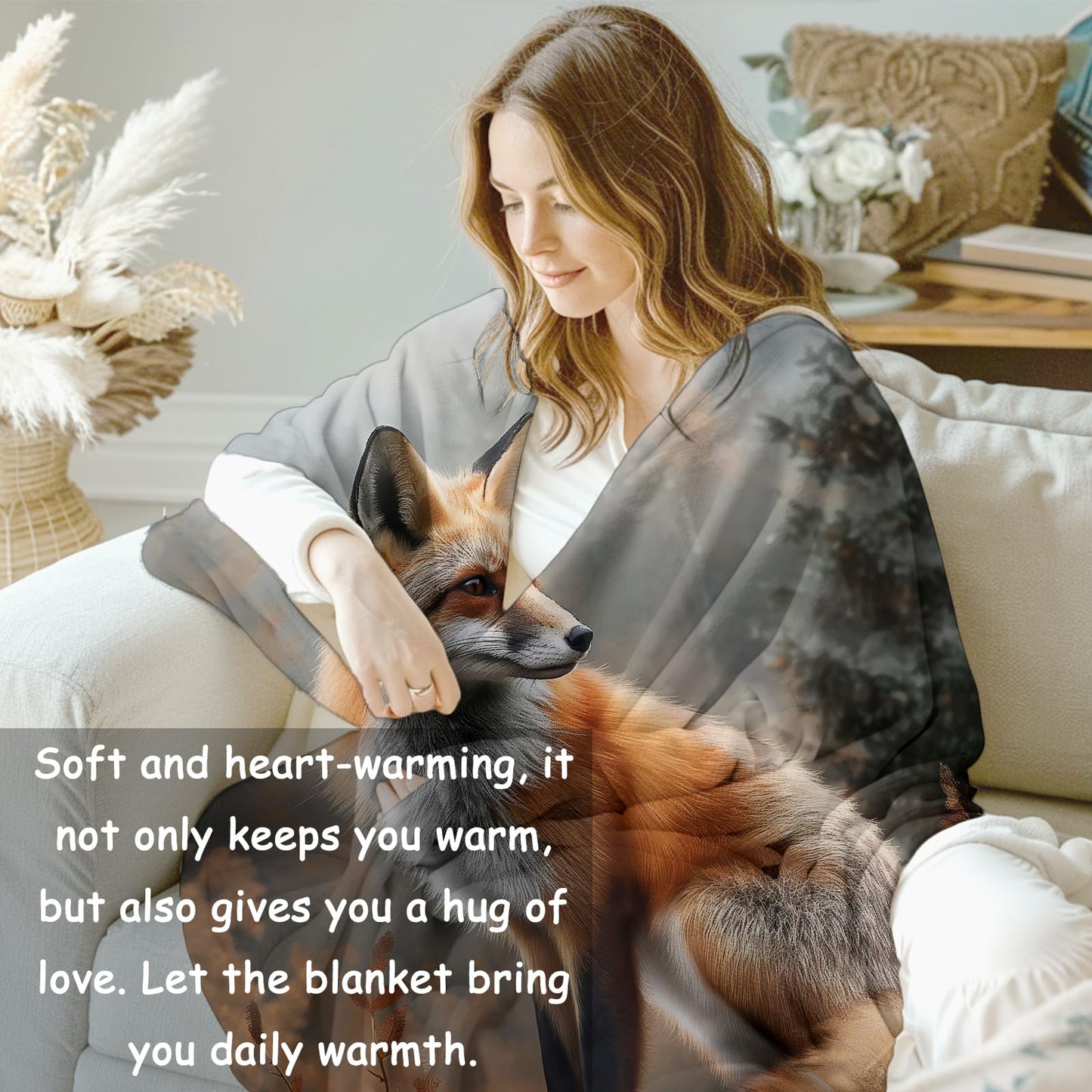 VANZEV Autumn Fox Blanket, 50"x60" Woodland Fox Flannel Fleece Throw for Kids & Adults, Ultra-Soft and Warm Home Decor Blanket, Fox Gifts