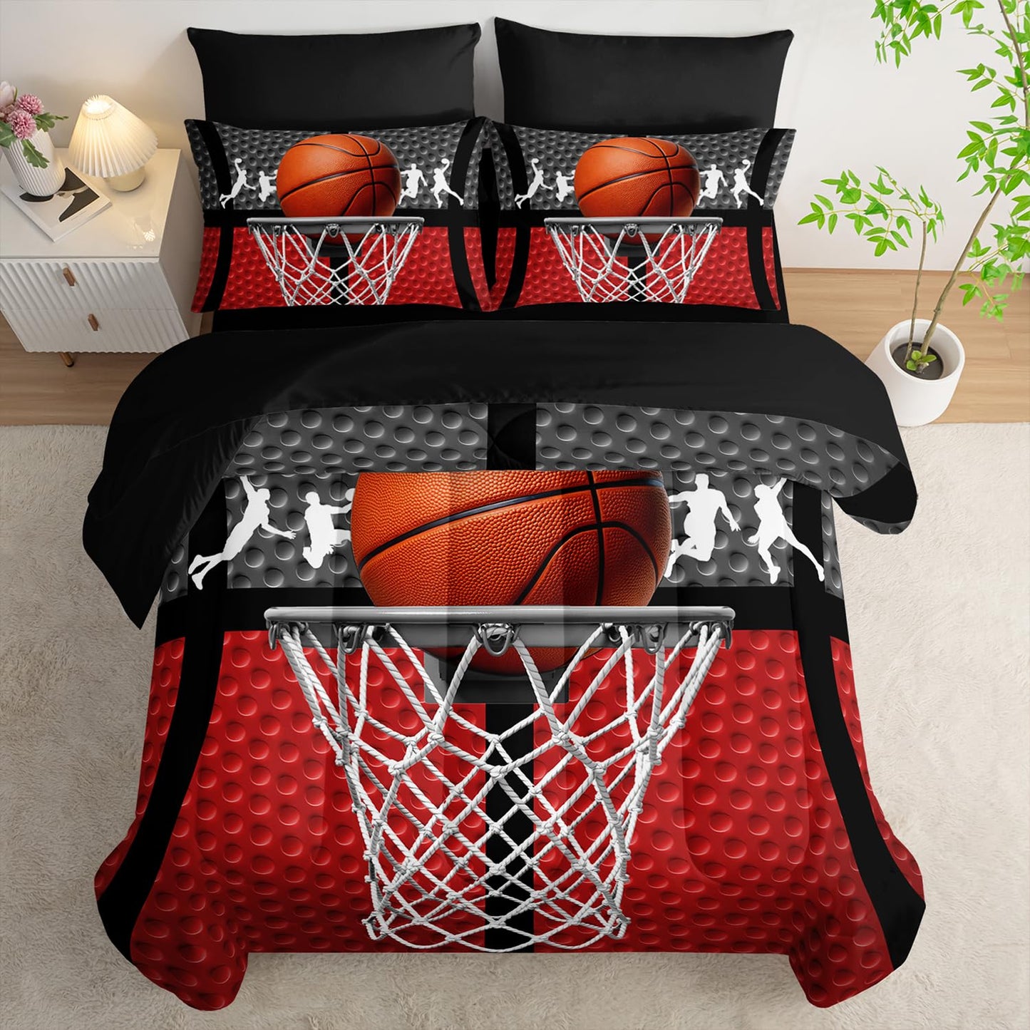 AILONEN Kids 3D Basketball Sport Comforter Set for Boys,7-Piece Basketball Framework Bed in a Bag Twin Size,Gaming Comforter & Fitted Sheet with Flat Sheet,2 Pillowcases,2 Pillow Shams,Soft
