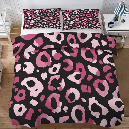 Hot Pink Cheetah Print Duvet Cover Queen, Wildlife Animal Print Bedding Set 3 Piece & 2 Pillowcases, Leopard Print Bedroom Decor, Reversible Soft Microfiber, Zipper Ties