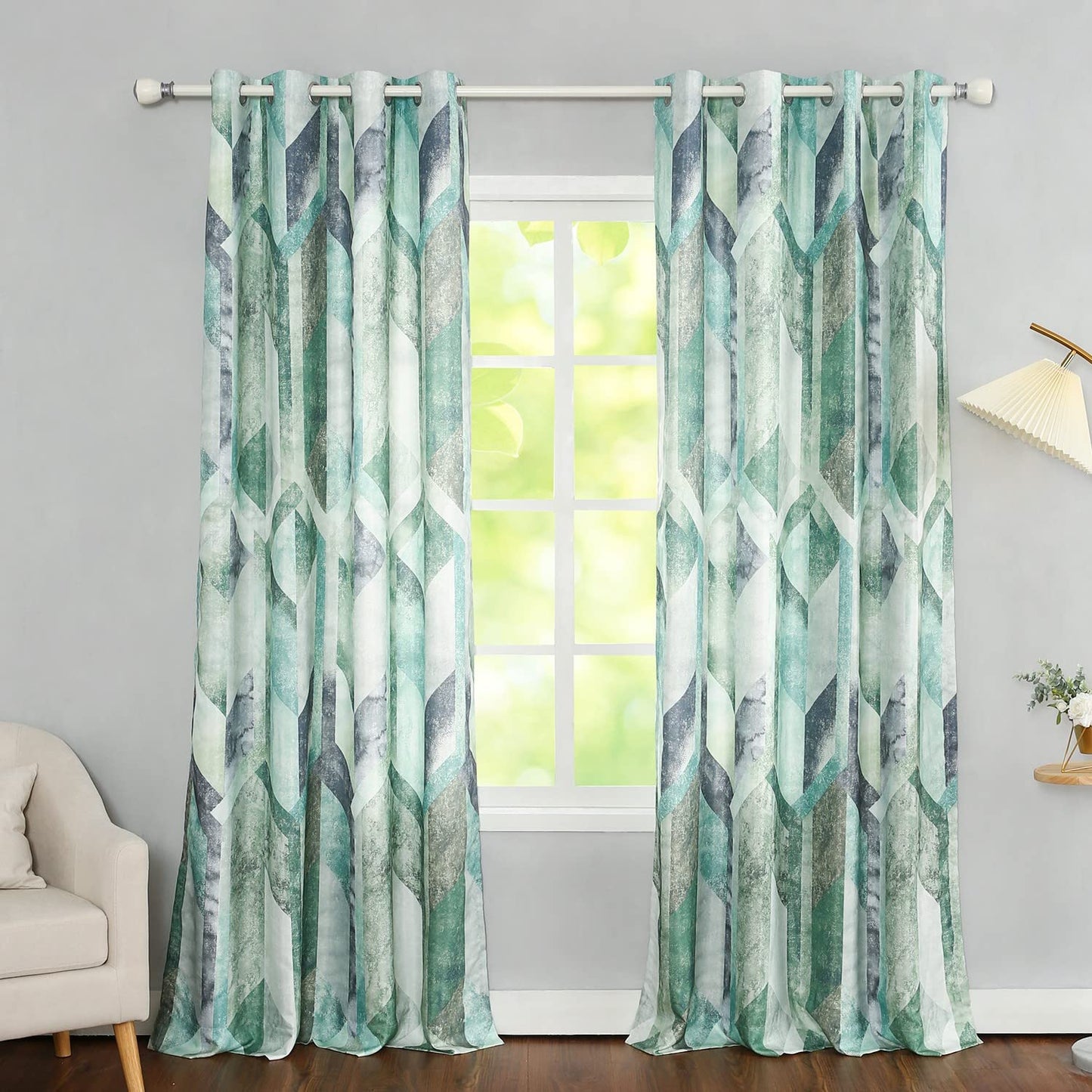 Leeva Decorative Kitchen Curtains, Drapes for Living Room 84 Inch Length 2 Panels, Geometric Pattern Grommet Solid Window Treatments, 52 x 84, Cyan