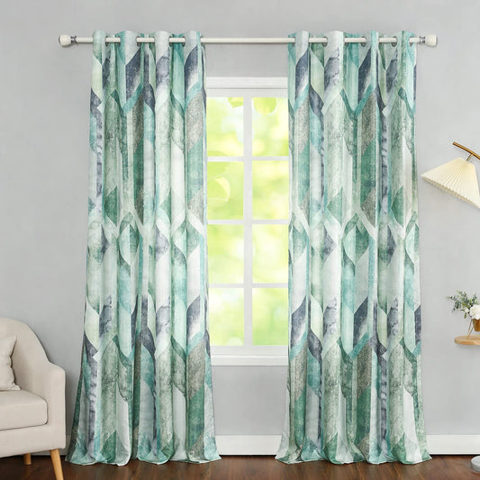 Leeva Decorative Kitchen Curtains, Drapes for Living Room 84 Inch Length 2 Panels, Geometric Pattern Grommet Solid Window Treatments, 52 x 84, Cyan