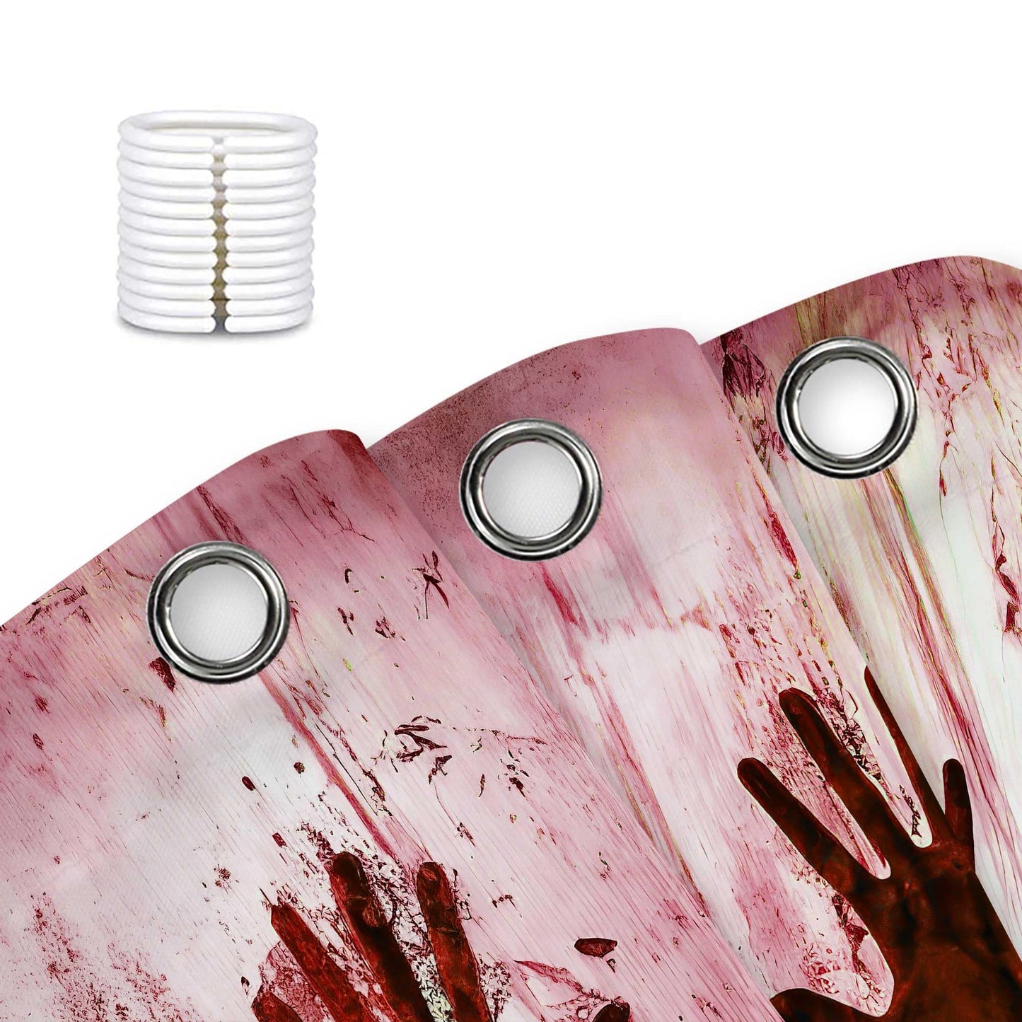 JAWO Spooky Bloody Hand Shower Curtain, Creepy Horror Zombie Handprint Bathtub Curtain, Halloween Themed Bathroom Decor,12pcs Hooks,69X70 in
