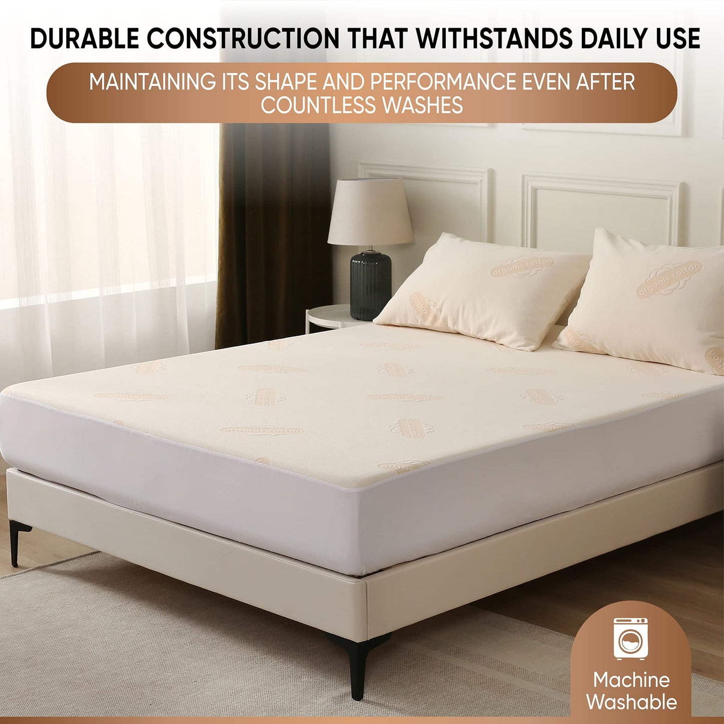 Waterproof Organic Mattress Protector Full Size – Premium Soft Organic Cotton Surface Mattress Cover – Noiseless & Breathable 250 GSM Mattress Pad – Deep Pocket Fitted Design