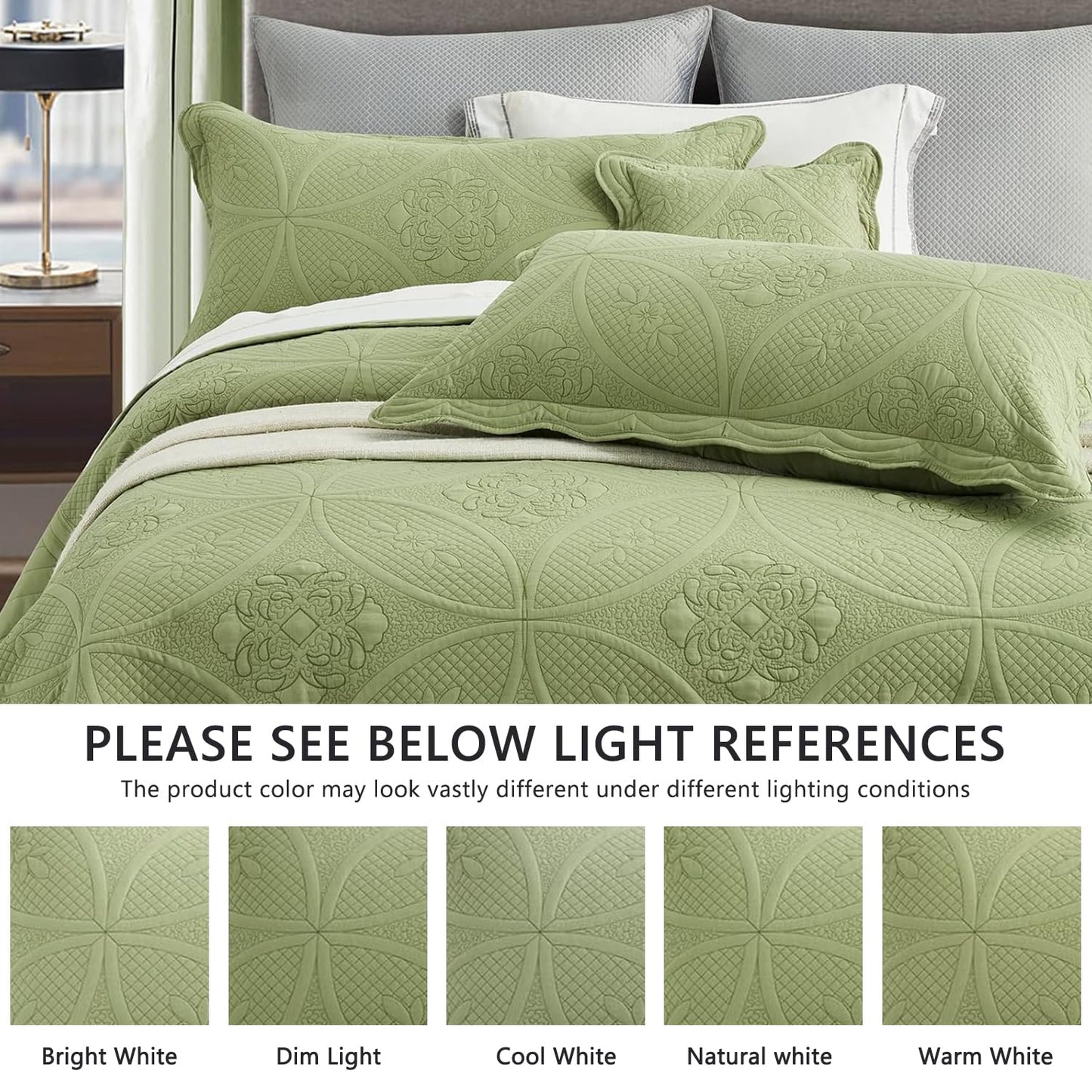 DaisyHuang Oversized Bedspread - King Size Bedding Cover - Modern & Contemporary Coverlet Set, Real Stitching, Reversible, Lightweight, 5 Piece, Sage Green