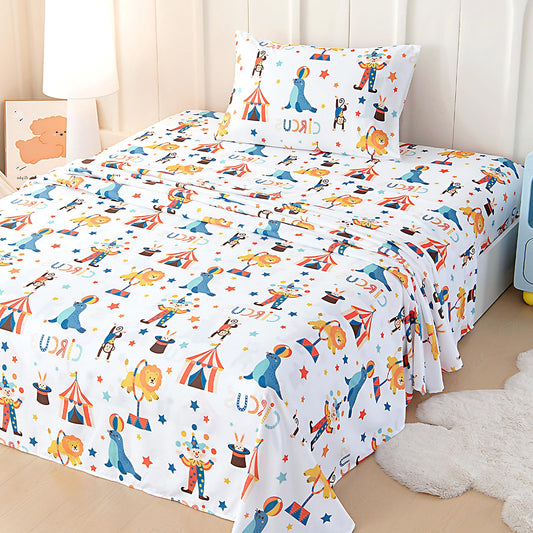 Swiftify Twin Sheets Set Kids for Boys & Girls Circus Clown, 3-Piece Bed Sheet Set for Toddler, Soft Brushed Microfiber Bedding, Deep Pocket, Wrinkle & Fade Resistant, Carnival Circus Clown