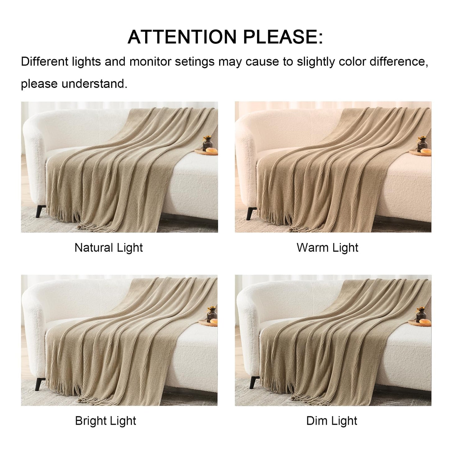 lifein Throw Blanket for Couch, Soft Boho Decor Bed Throw,Cozy Beige Knitted Chenille Small Farmhouse Lightweight Throw(Beige,50 * 60")