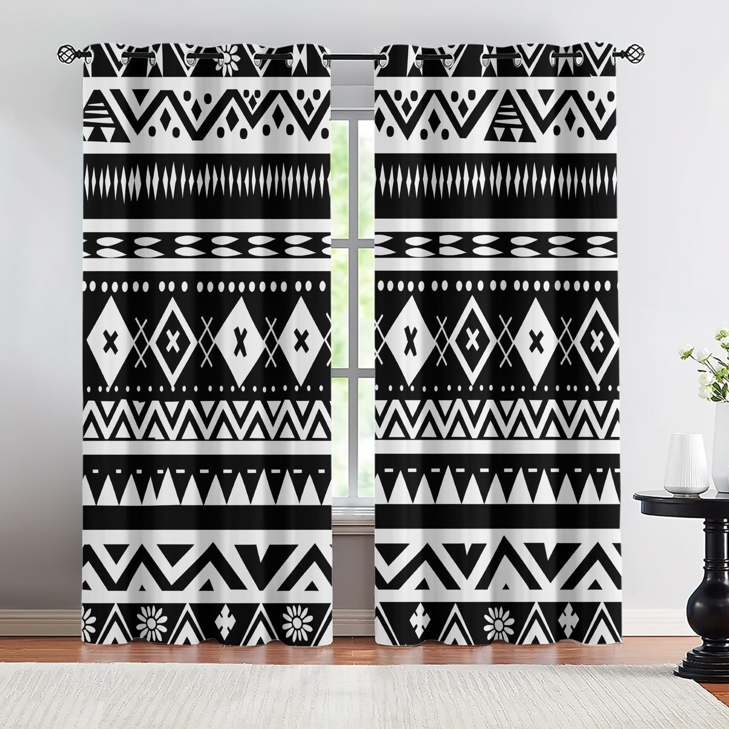 XAFIAUR Geometry Blackout Curtains, Aztec Printed Drapes, Ethnicity Art Thermal Insulated Drapes 2 Panels Darkening Window Curtain for Bedroom Living Room 31.5" W x 63" L x2