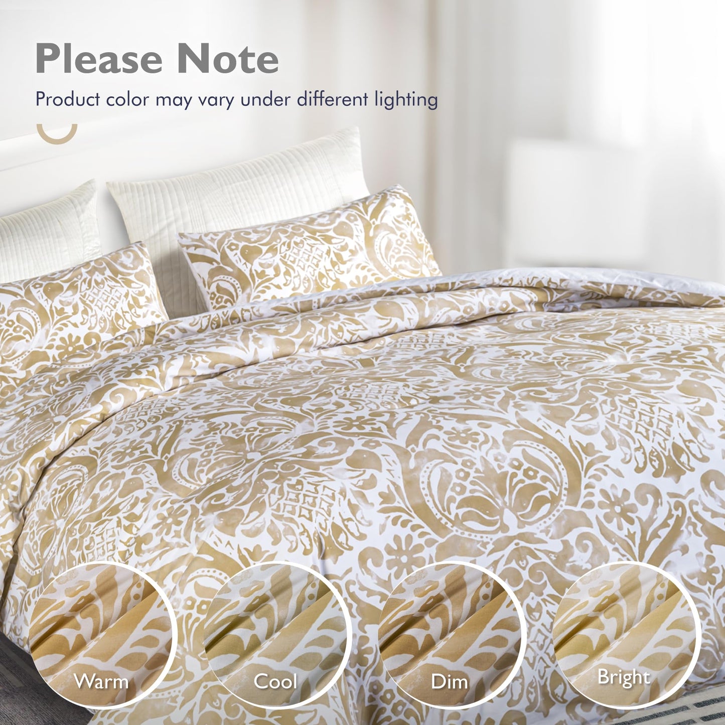ALPHA HOME Comforter Set King Size, All Season Bedding Comforter Set, Comfortable Classic Damask Pattern Comforter Set with 100% Cotton Fabric (1 Comforter, 2 Pillowcases)