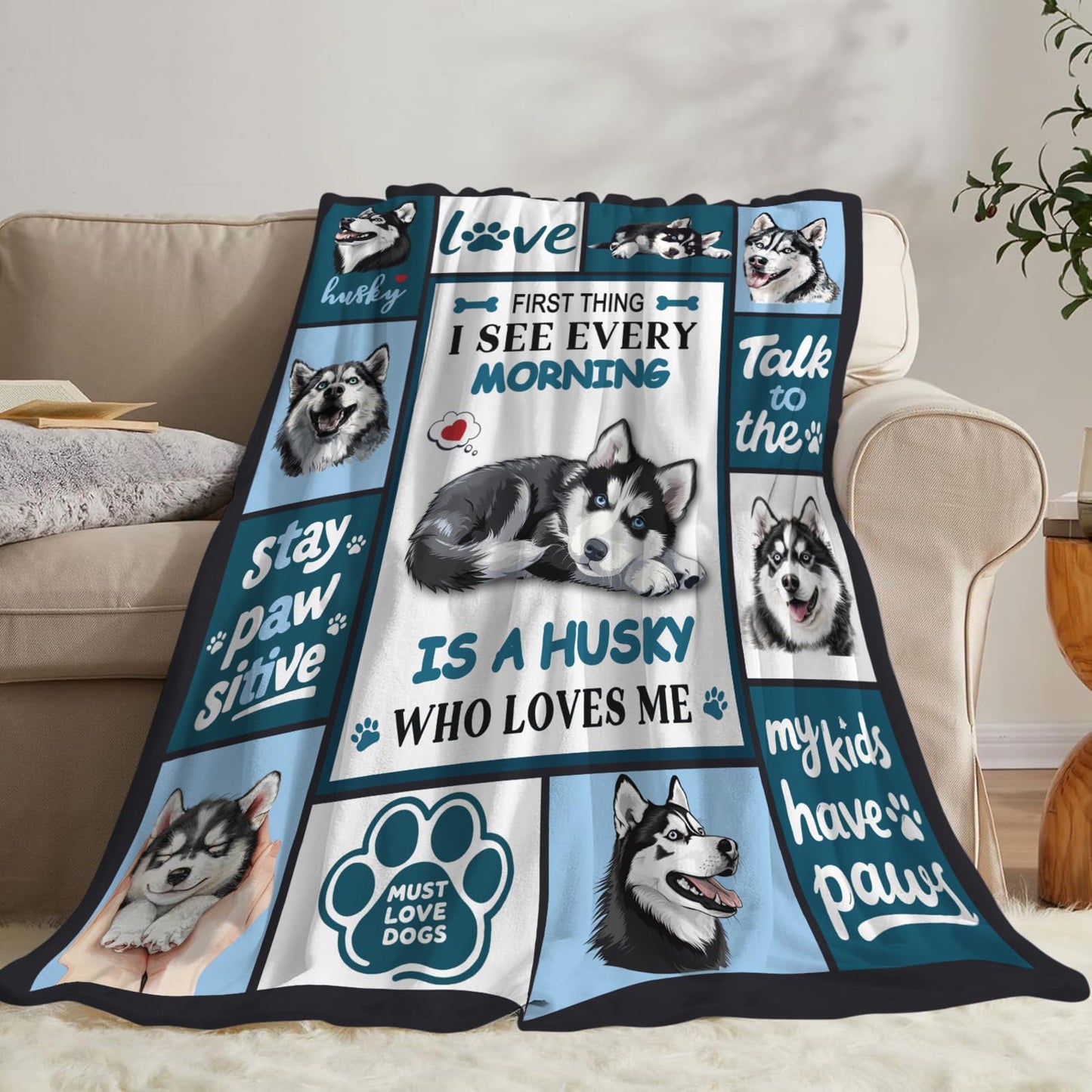 Lovira Siberian Husky Throw Blanket Dog Print Blankets Gifts for Couch Sofa Bed Stuff Decor Lightweight Soft Cozy Fleece Plush Warm Flannel Bedding for Lover Men Women 40"x50"