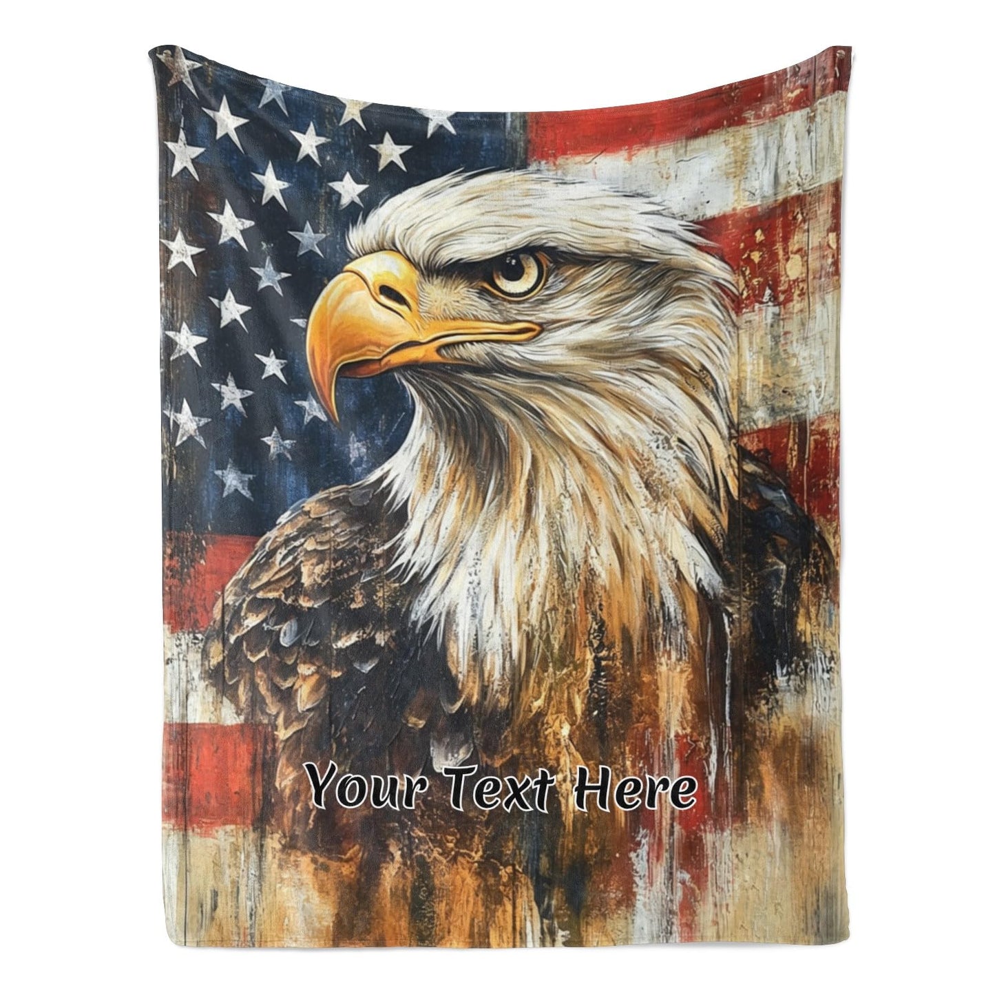 CUSFOU Eagle with America Flag Blanket, Personalized Blanket with Name for Sofa Couch, Independence Day, 4th of July Gifts, 30"x40"