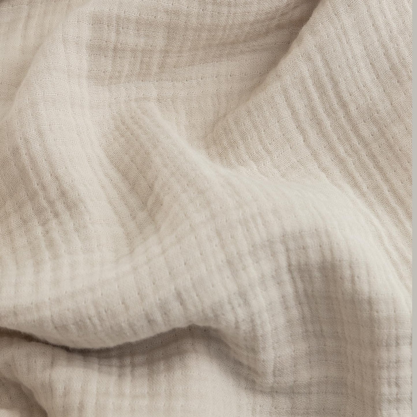 FOSSA Muslin Blanket with Fringe - 4-Layer 100% Cotton Gauze Super Soft & Breathable Throw -Lightweight Decorative Cooling Blanket for Bed, Sofa, Office (Beige, Throw (60" × 50"))