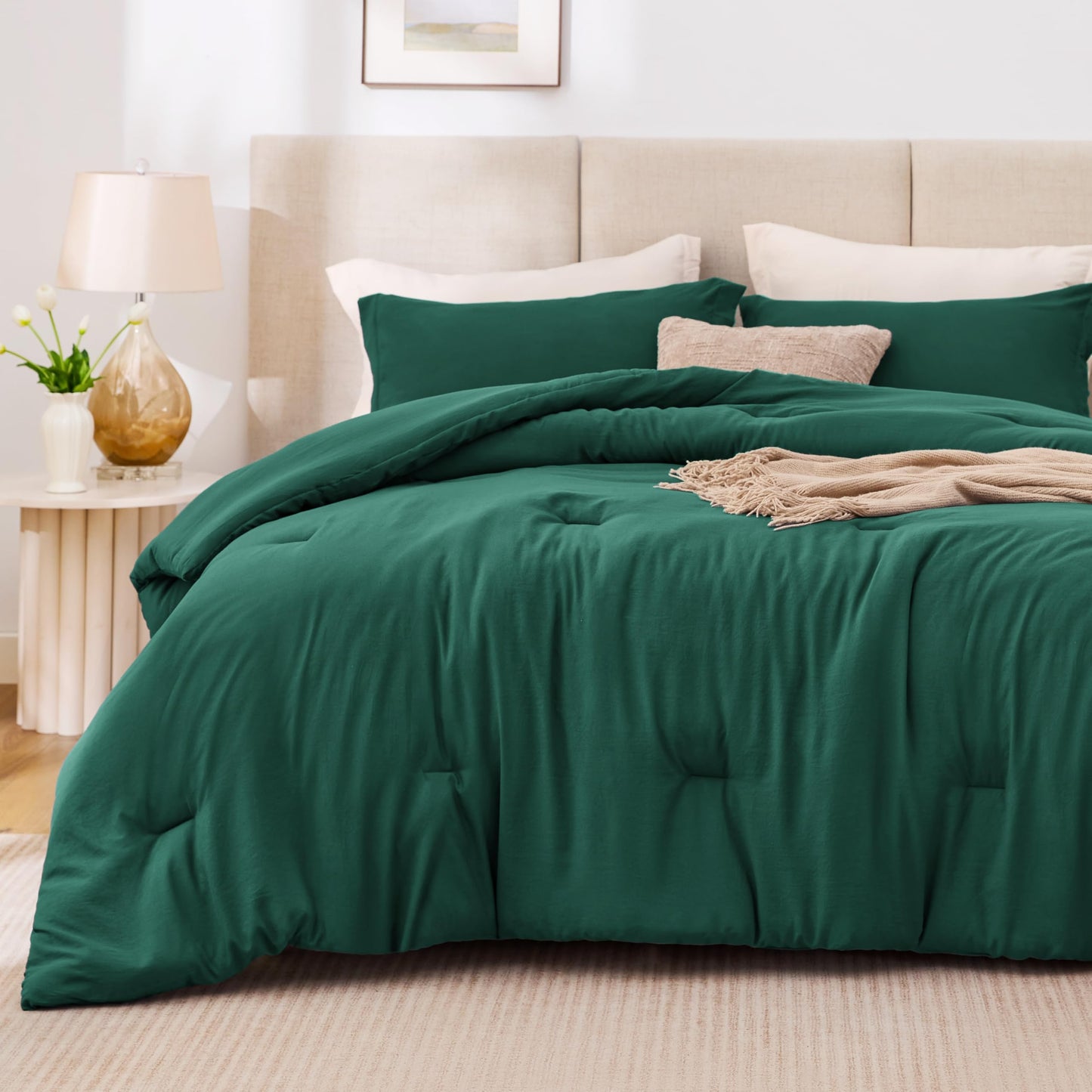 Love's cabin Dark Green Twin/Twin XL Comforter Set, 2-Piece Prewashed Bed Set with 1 Comforter (66 x 90 in) & 1 Pillowcase, Lightweight & Breathable for All Seasons