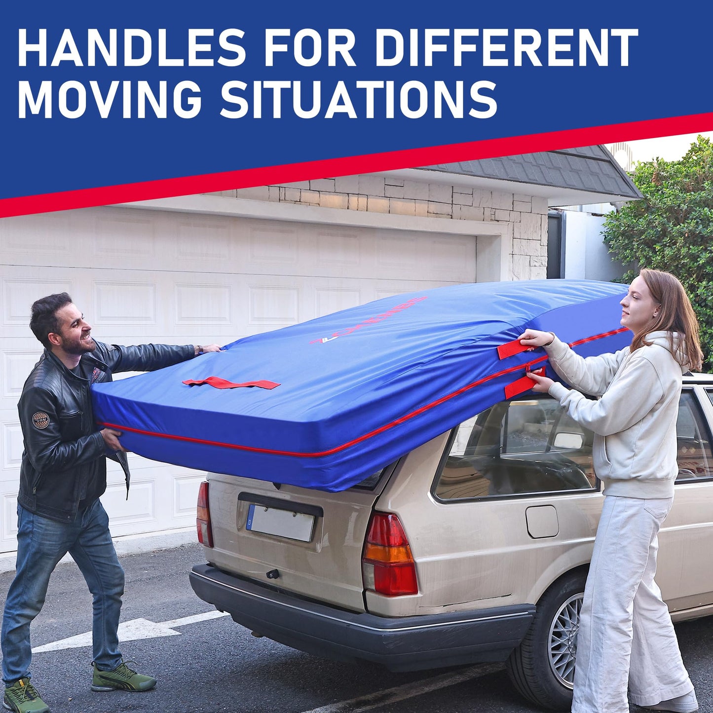 ZCHENBS Cal King Mattress Bags for Moving, Mattress Storage Bag with 12 Reinforced Handles & Strong Zipper, Heavy-Duty Waterproof Mattress Cover Bed Protector Reusable Moving Supplies, Blue